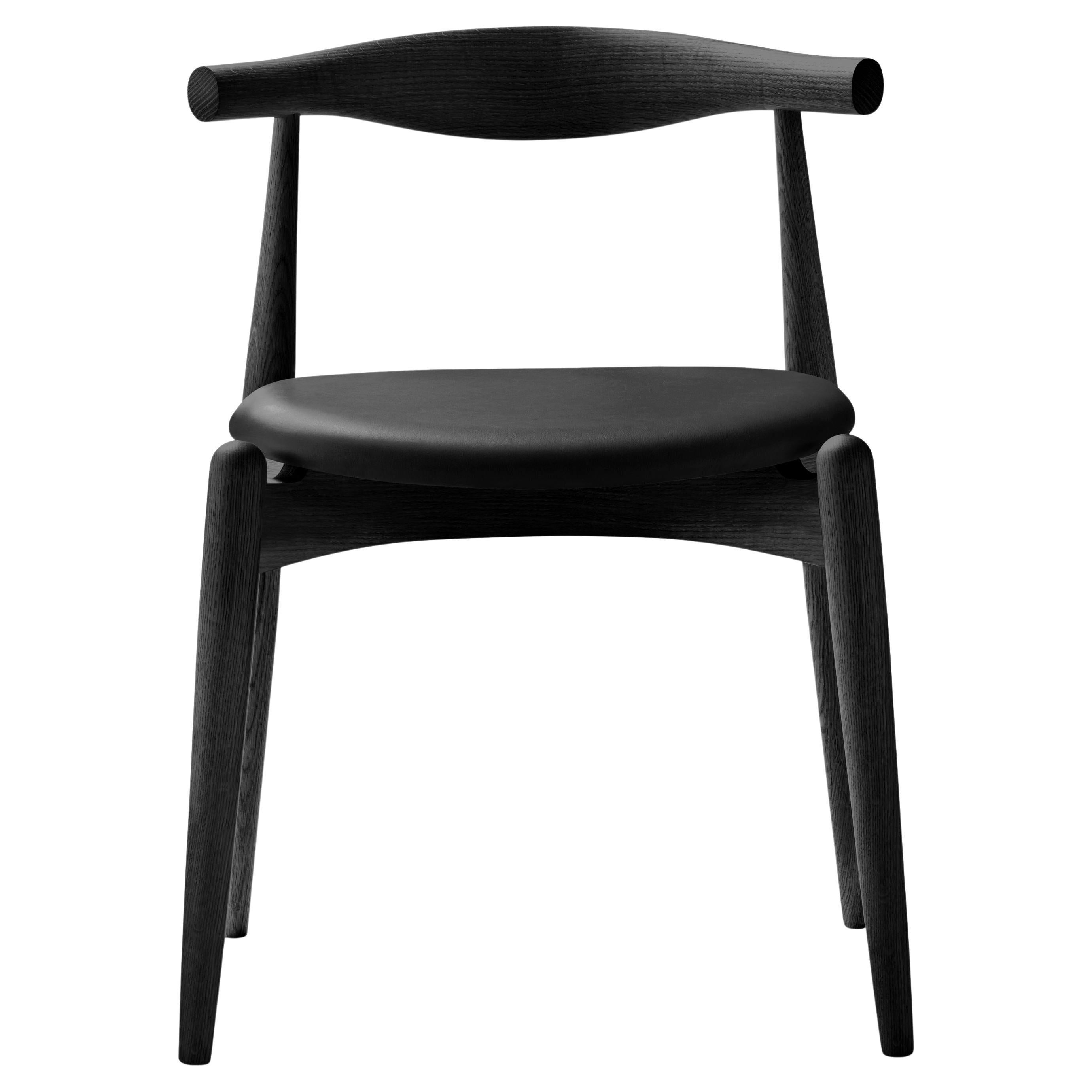 Hans J. Wegner CH20 Elbow Chair Schwarzes Eichenleder Thor 301 für Carl Hansen