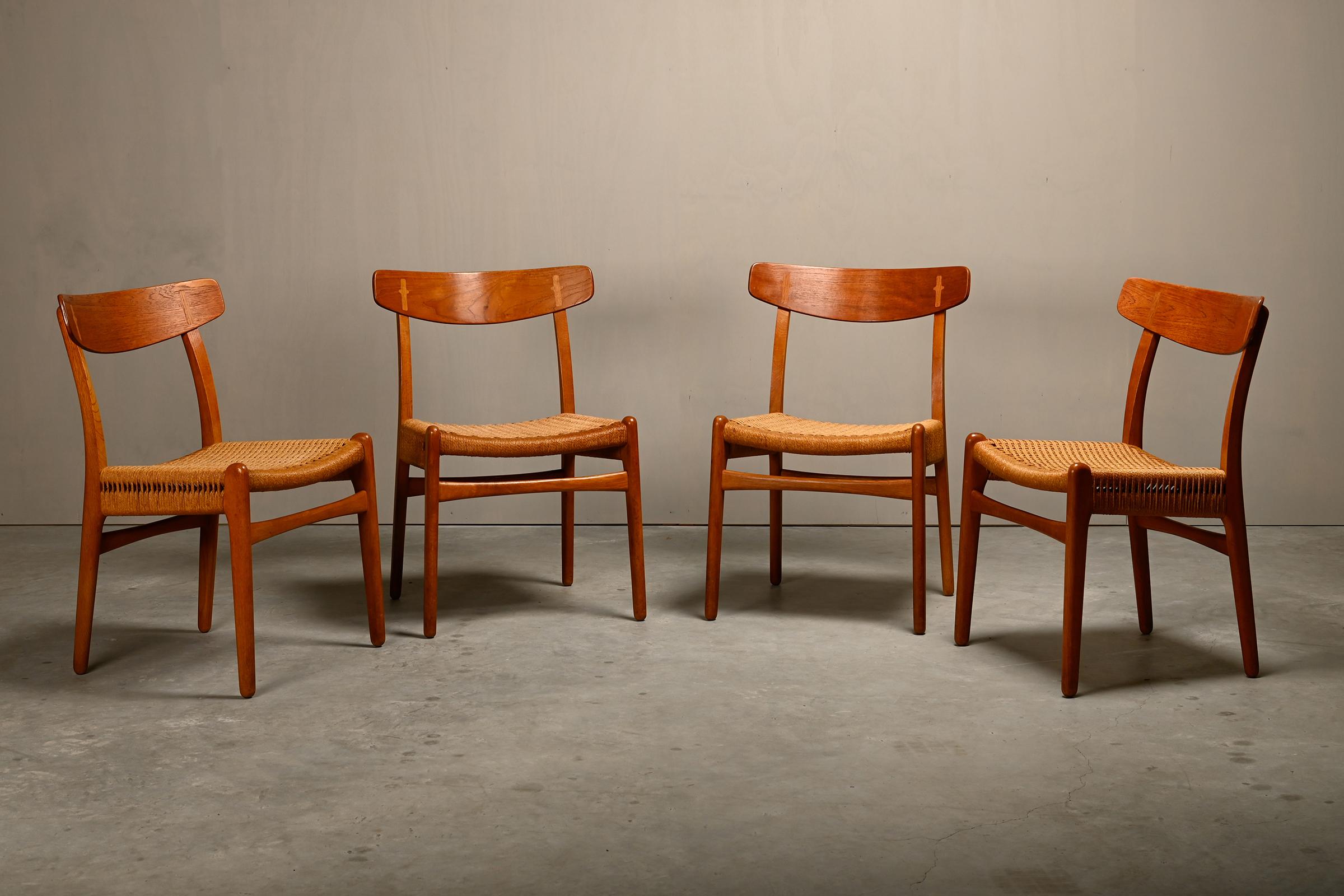 Danish Hans J. Wegner CH23 Dining Chairs oak, teak and papercord for Carl Hansen & Søn For Sale