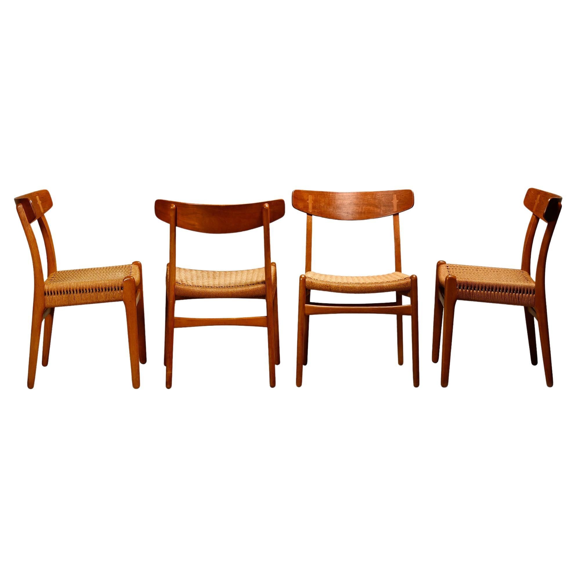 Hans J. Wegner CH23 Dining Chairs oak, teak and papercord for Carl Hansen & Søn For Sale