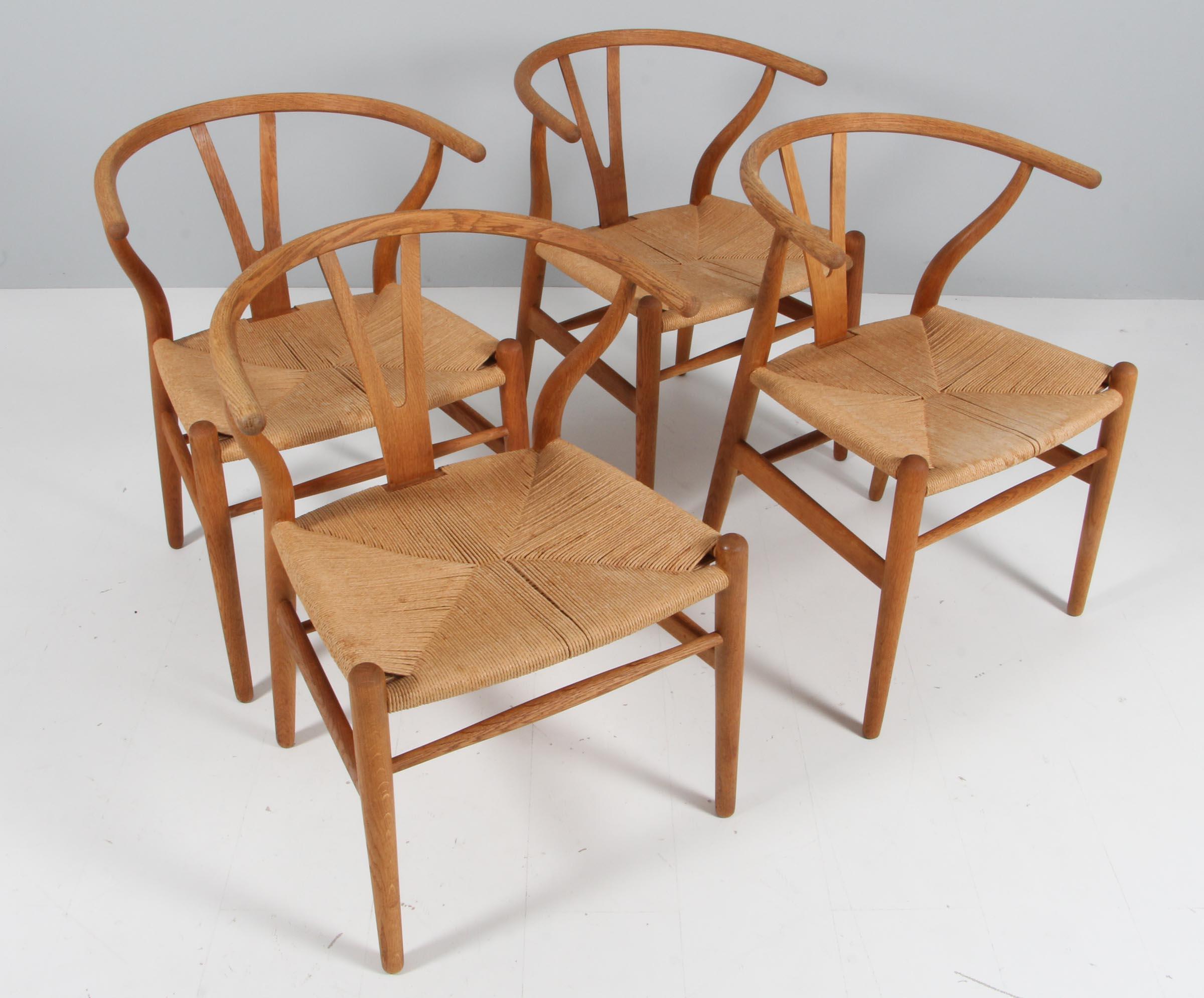 Hans J. Wegner wishbone chair in solid soap treated oak, original patinated papercord seat. 

Model CH24, made by Carl Hansen with the old original sticker.