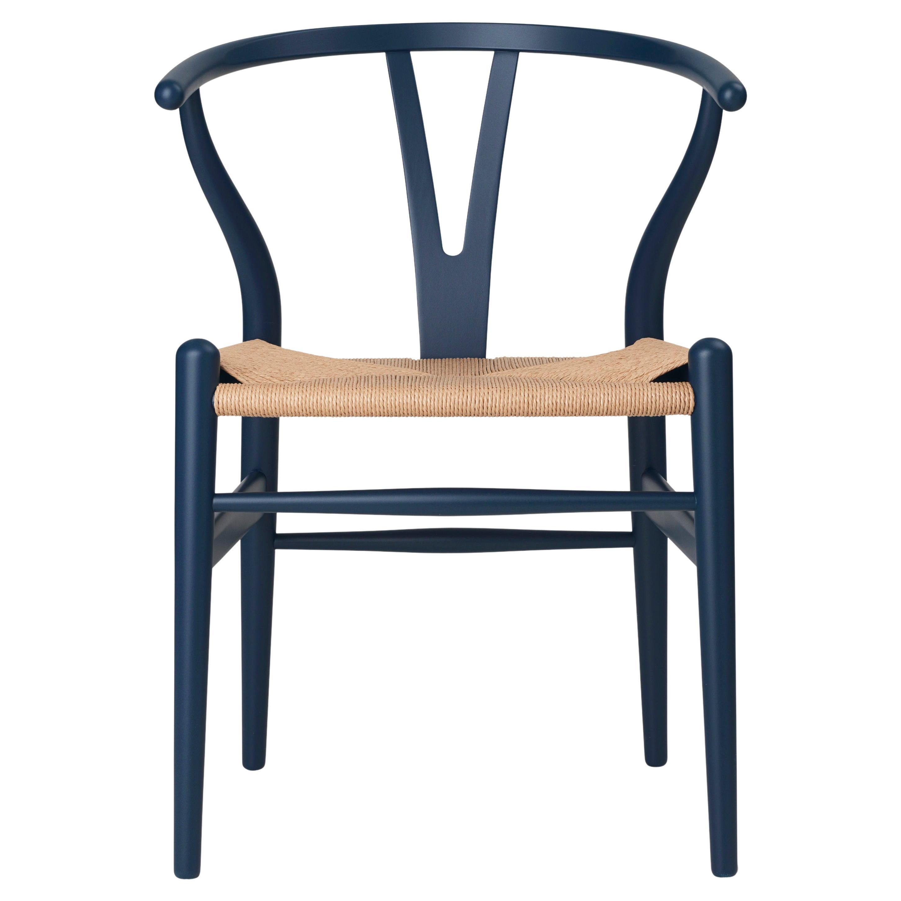 Hans J. Wegner CH24 Wishbone Chair Beeche Blue Natural Papercord per Carl Hansen