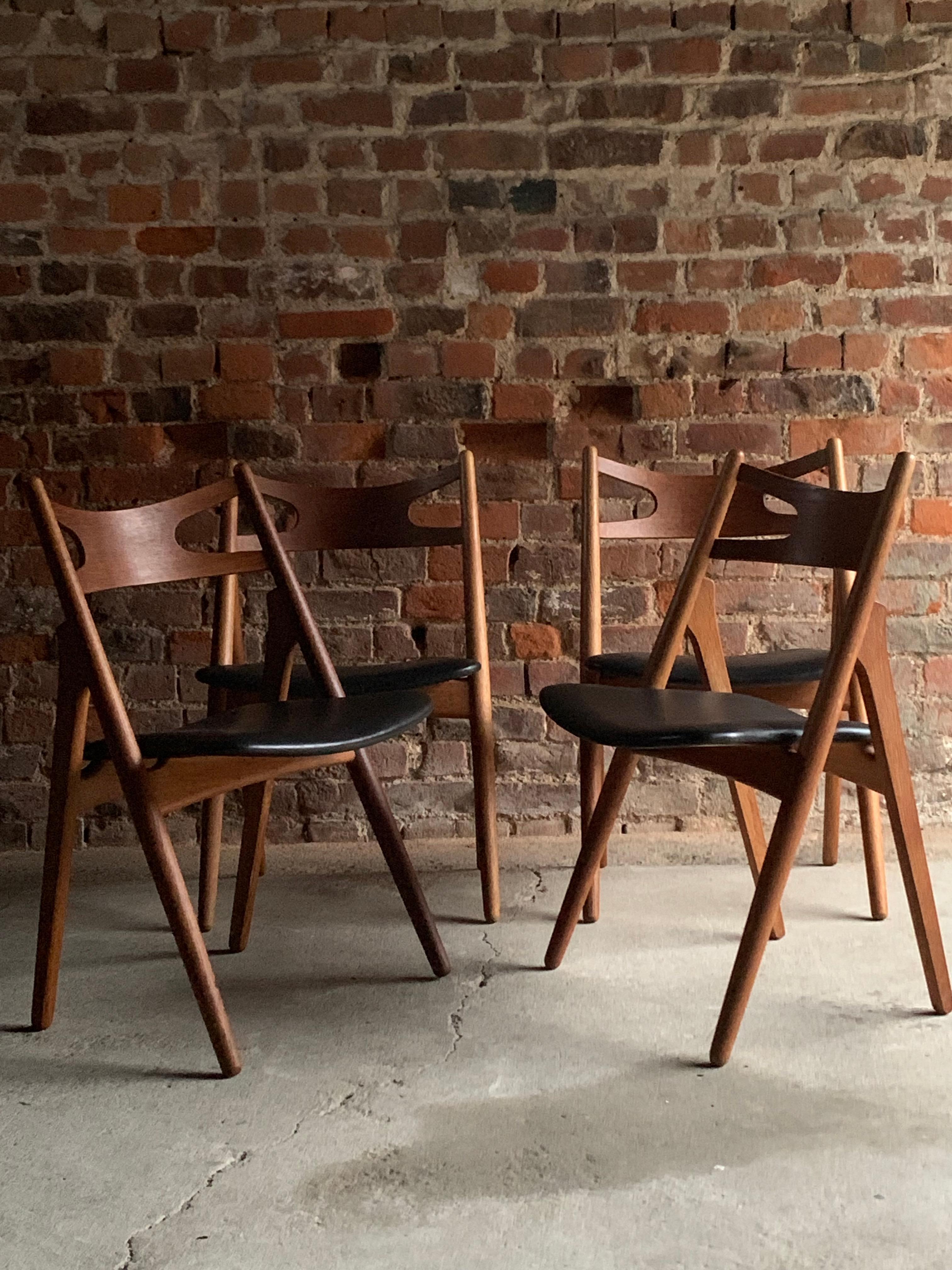 Mid-Century Modern Hans J Wegner CH29 Sawbuck Four Teak Dining Chairs by Carl Hansen, Denmark 1950s