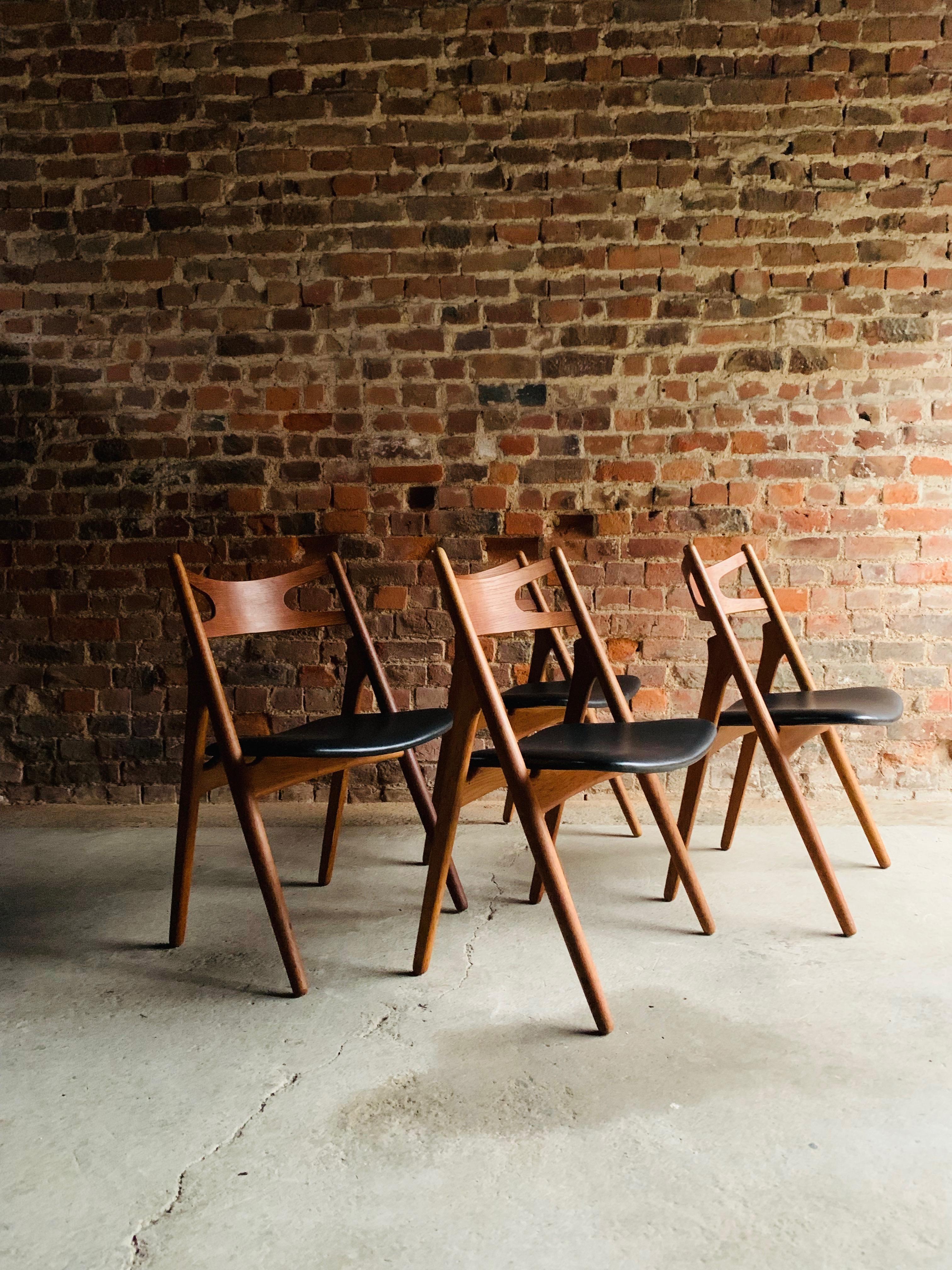 Mid-20th Century Hans J Wegner CH29 Sawbuck Four Teak Dining Chairs by Carl Hansen, Denmark 1950s