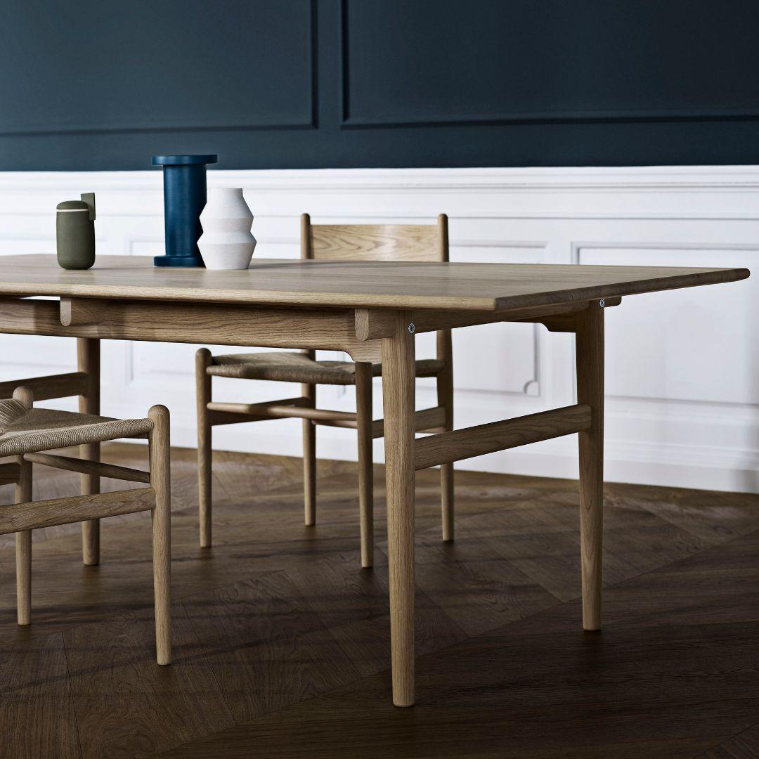 Hans J. Wegner 'CH327' dining table in oak and white oil for Carl Hansen & Son

The story of Danish Modern begins in 1908 when Carl Hansen opened his first workshop. His firm commitment to beauty, comfort, refinement, and craftsmanship is evident