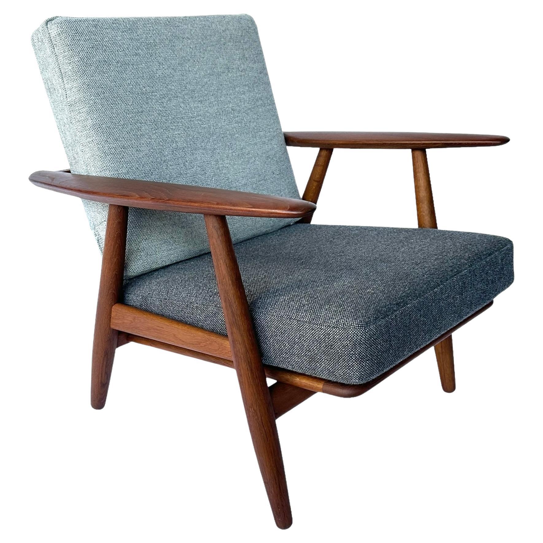 Hans J. Wegner Cigar Lounge Chair in Teak with New Maharam Upholstery For Sale