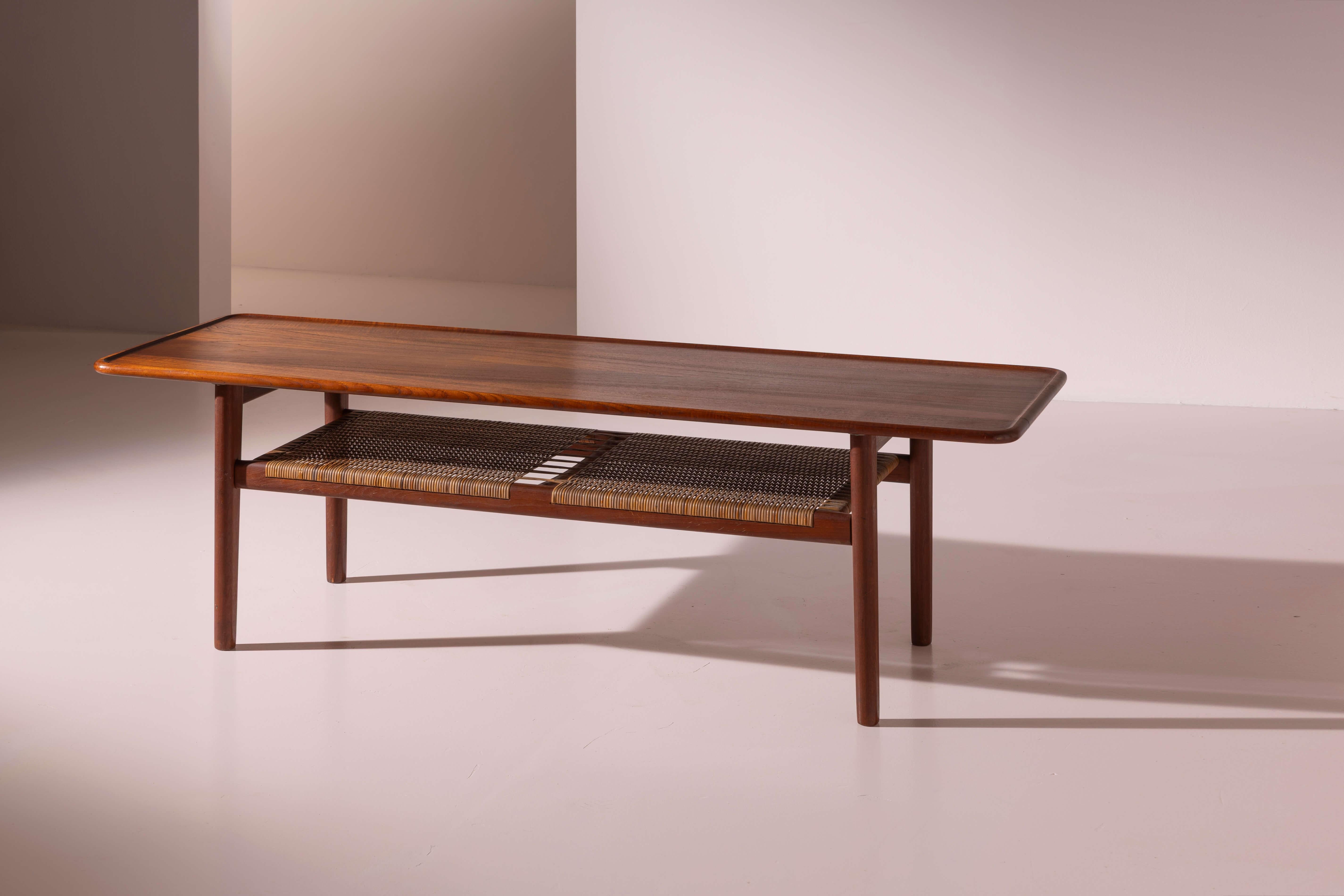 Danish Hans J. Wegner coffee Table model AT-10 in Teak and Cane by Andreas Tuck, 1950s For Sale