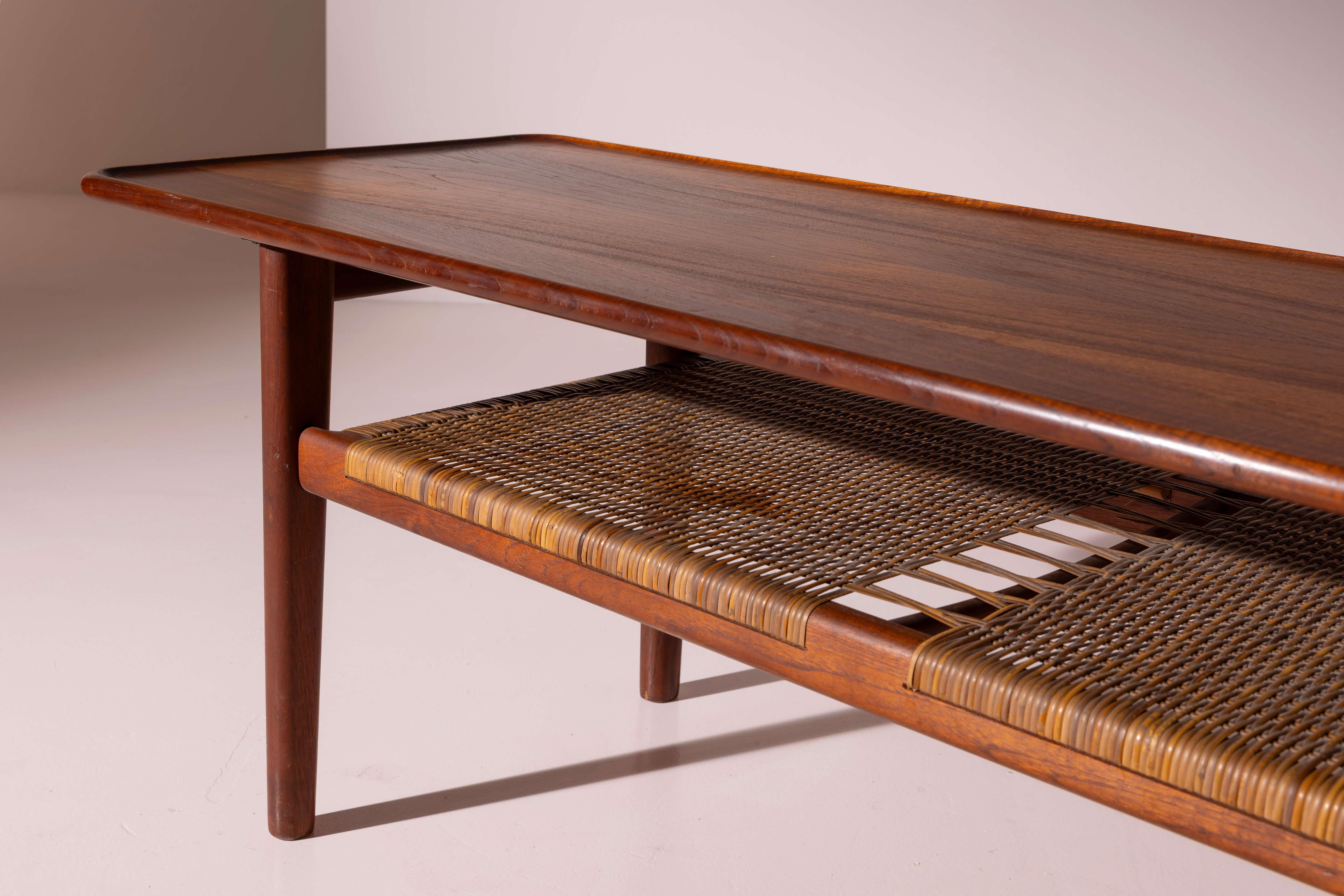 Hans J. Wegner coffee Table model AT-10 in Teak and Cane by Andreas Tuck, 1950s For Sale 3