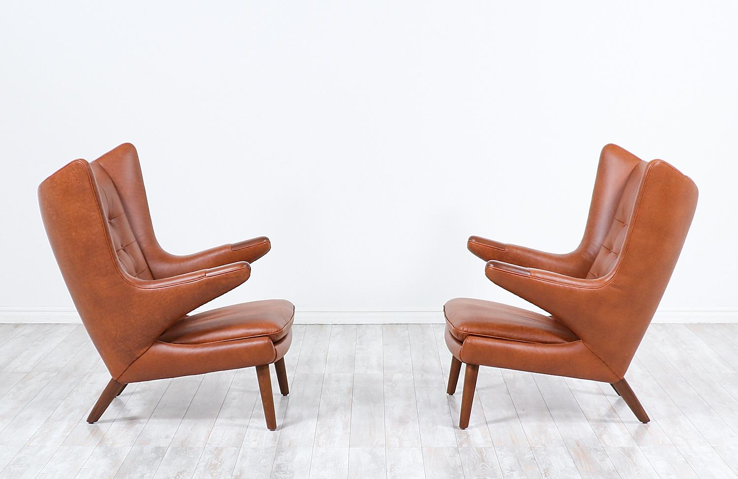 Mid-Century Modern Hans J. Wegner Cognac Leather “Papa Bear” Chair with Ottoman for A.P. Stolen