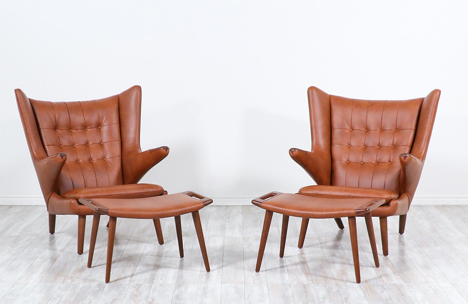 Hans J. Wegner Cognac Leather “Papa Bear” Chair with Ottoman for A.P. Stolen In Excellent Condition In Los Angeles, CA