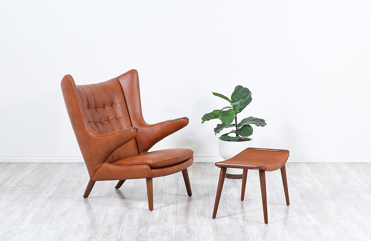 Mid-20th Century Hans J. Wegner Cognac Leather “Papa Bear” Chair with Ottoman for A.P. Stolen