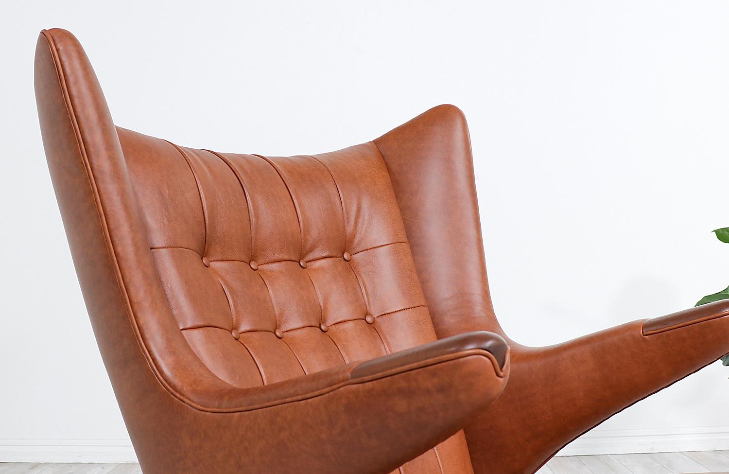 Hans J. Wegner Cognac Leather “Papa Bear” Chair with Ottoman for A.P. Stolen 3