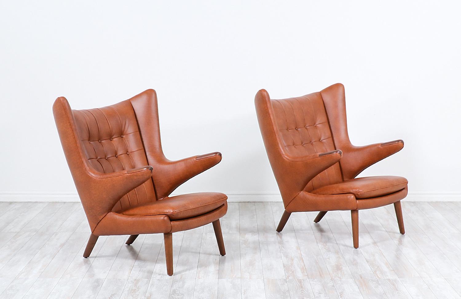 Danish Hans J. Wegner Cognac Leather “Papa Bear” Chair with Ottoman for A.P. Stolen Møb
