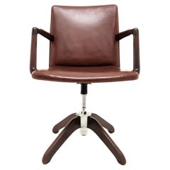 Used Hans J. Wegner Danish 1940s Leather and Oak Model A721 Executive Chair