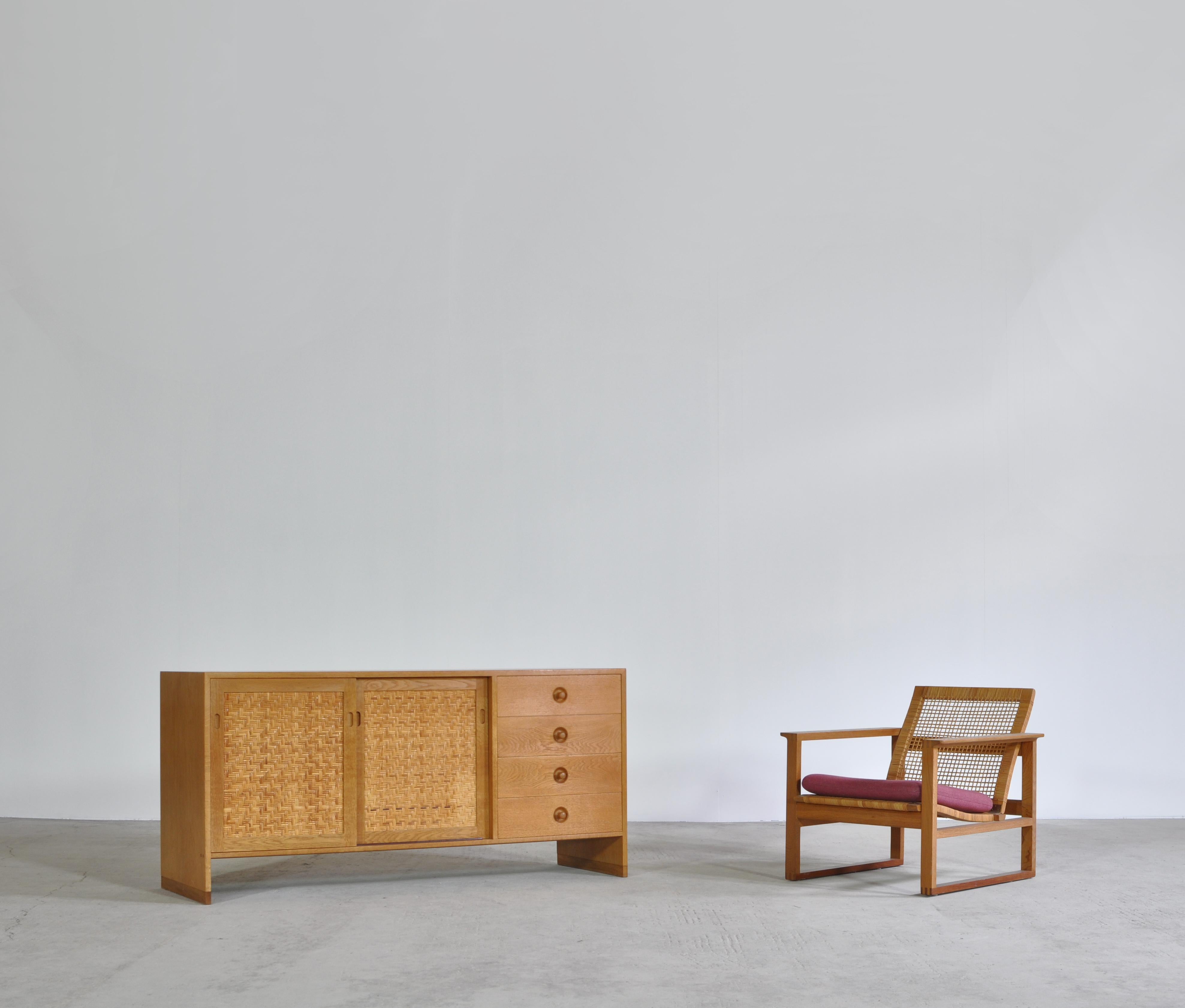 Hans J. Wegner Danish Modern Cabinet in Oak and Rattan Cane 