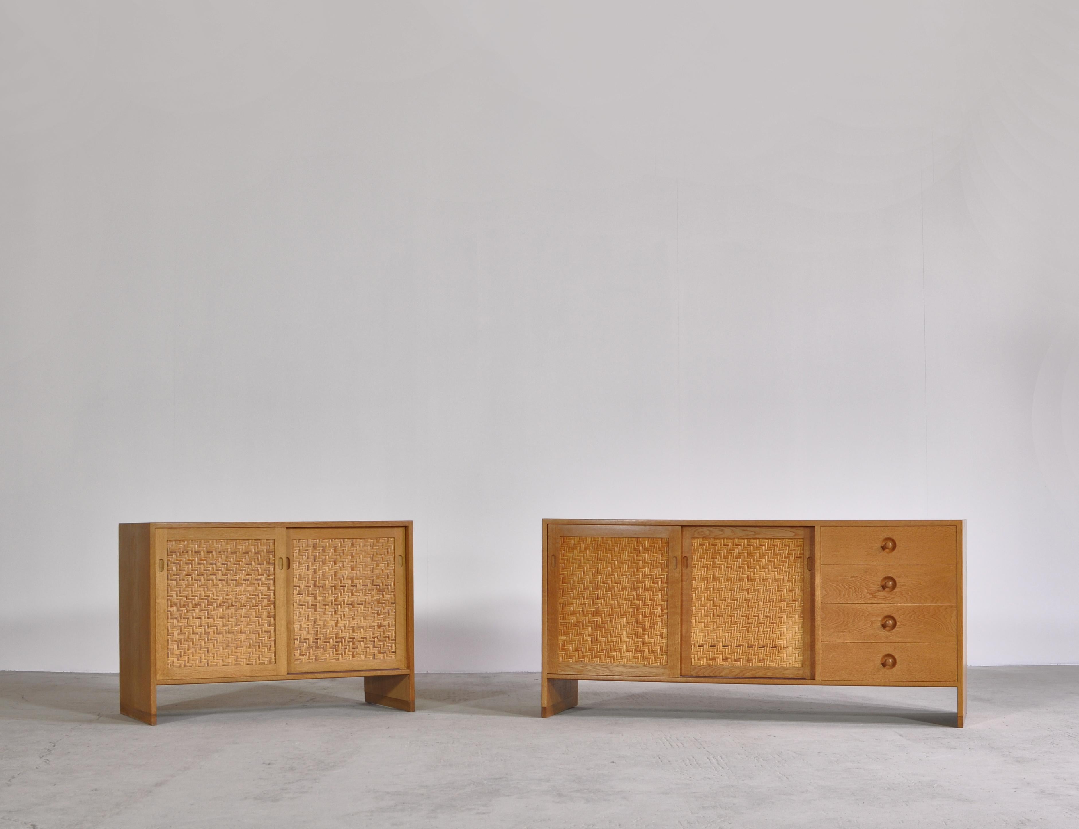 Hans J. Wegner Danish Modern Cabinet in Oak and Rattan Cane 