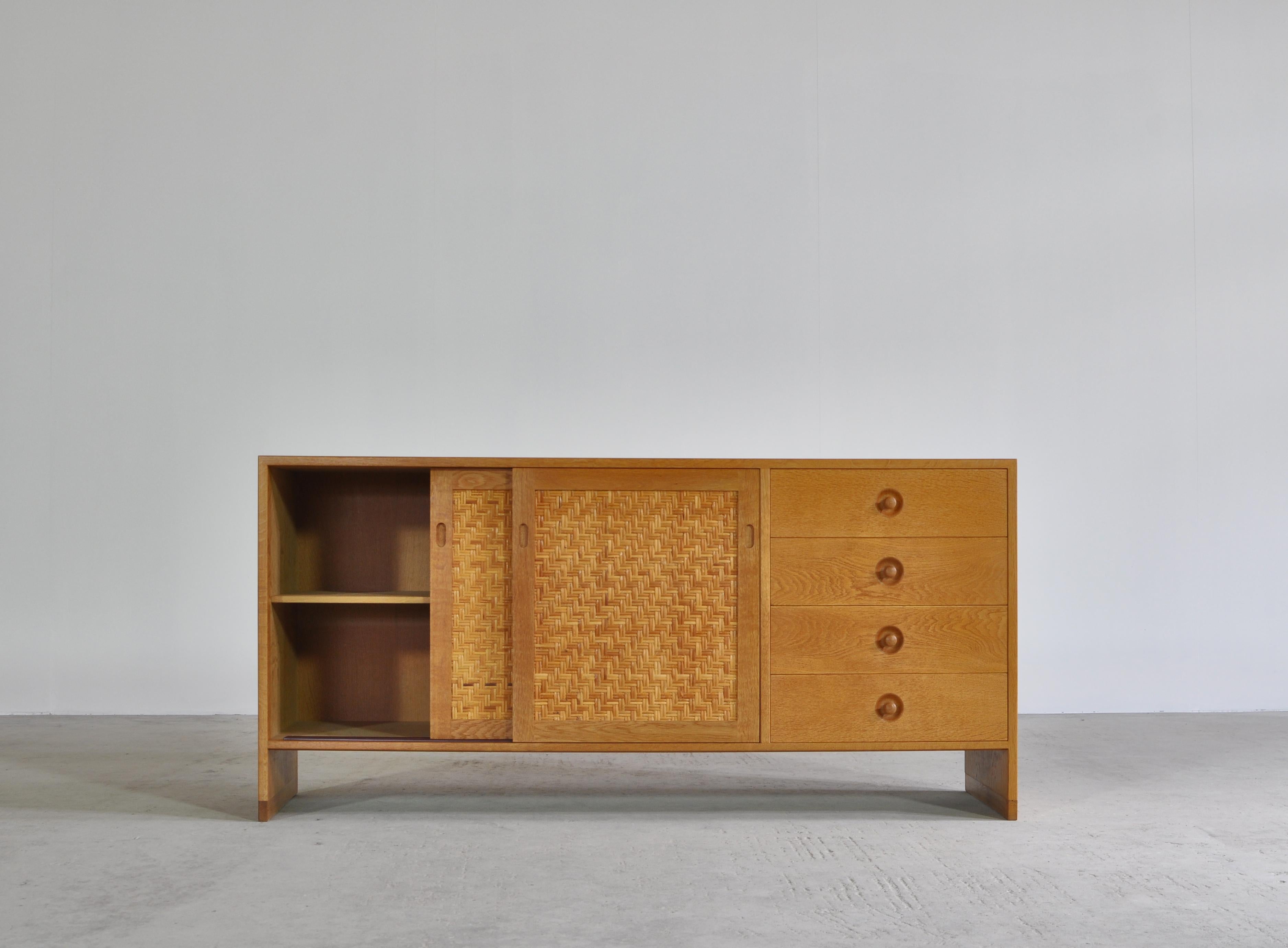 Scandinavian Modern Hans J. Wegner Danish Modern Cabinet in Oak and Rattan Cane 
