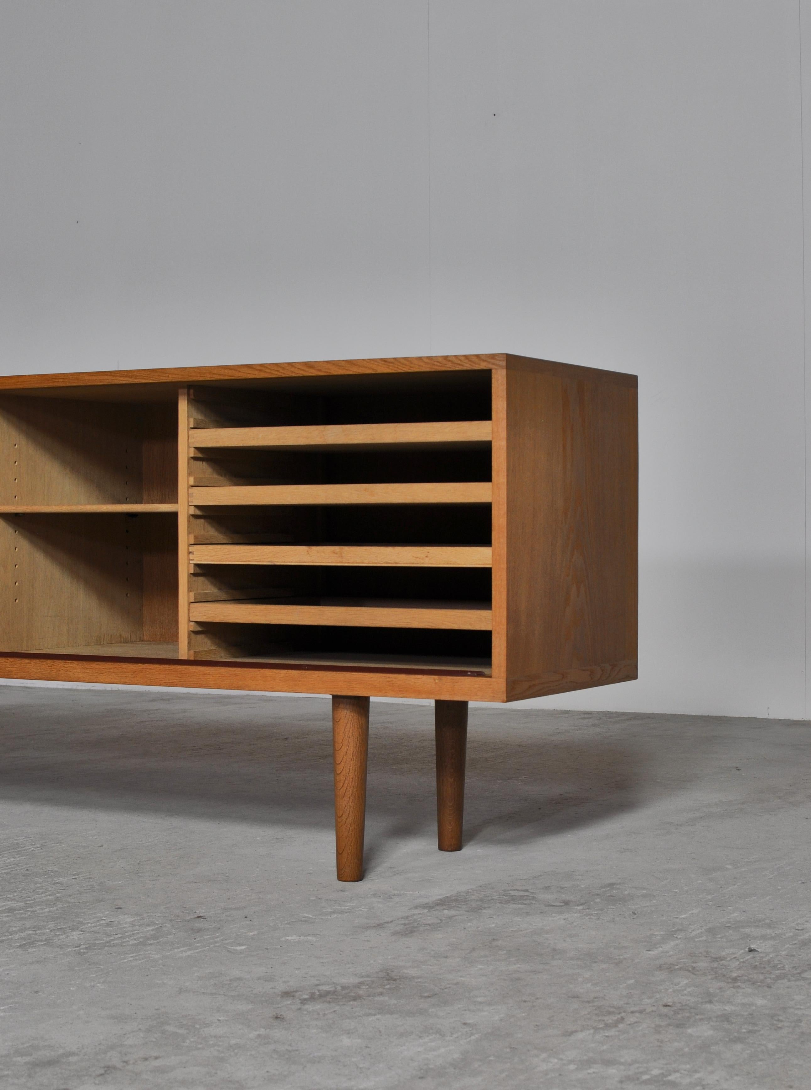 Brass Hans J. Wegner Danish Modern Sideboard in Oak Model 