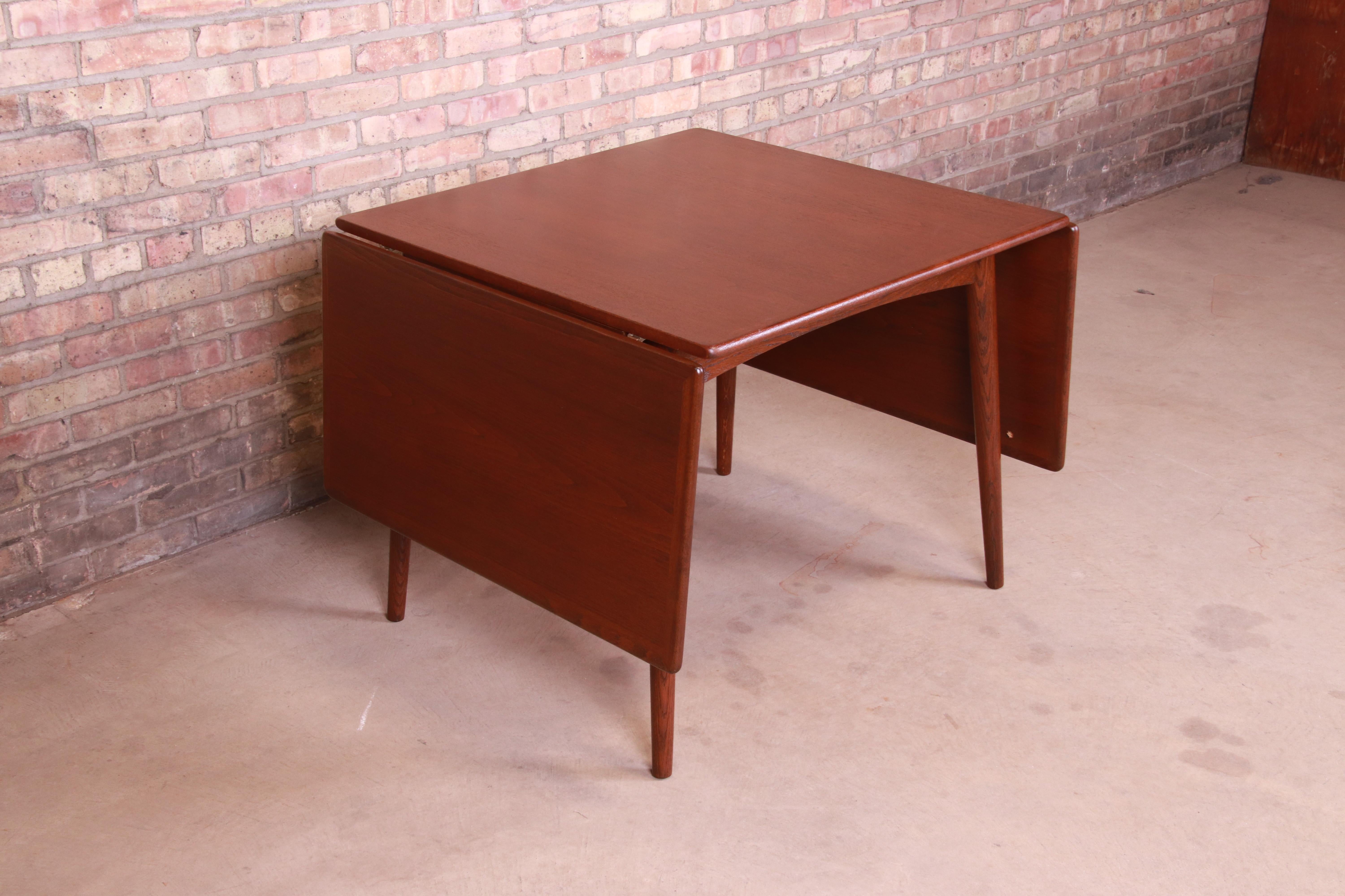 Hans J. Wegner Danish Modern Teak Drop-Leaf Dining Table, Newly Refinished For Sale 5