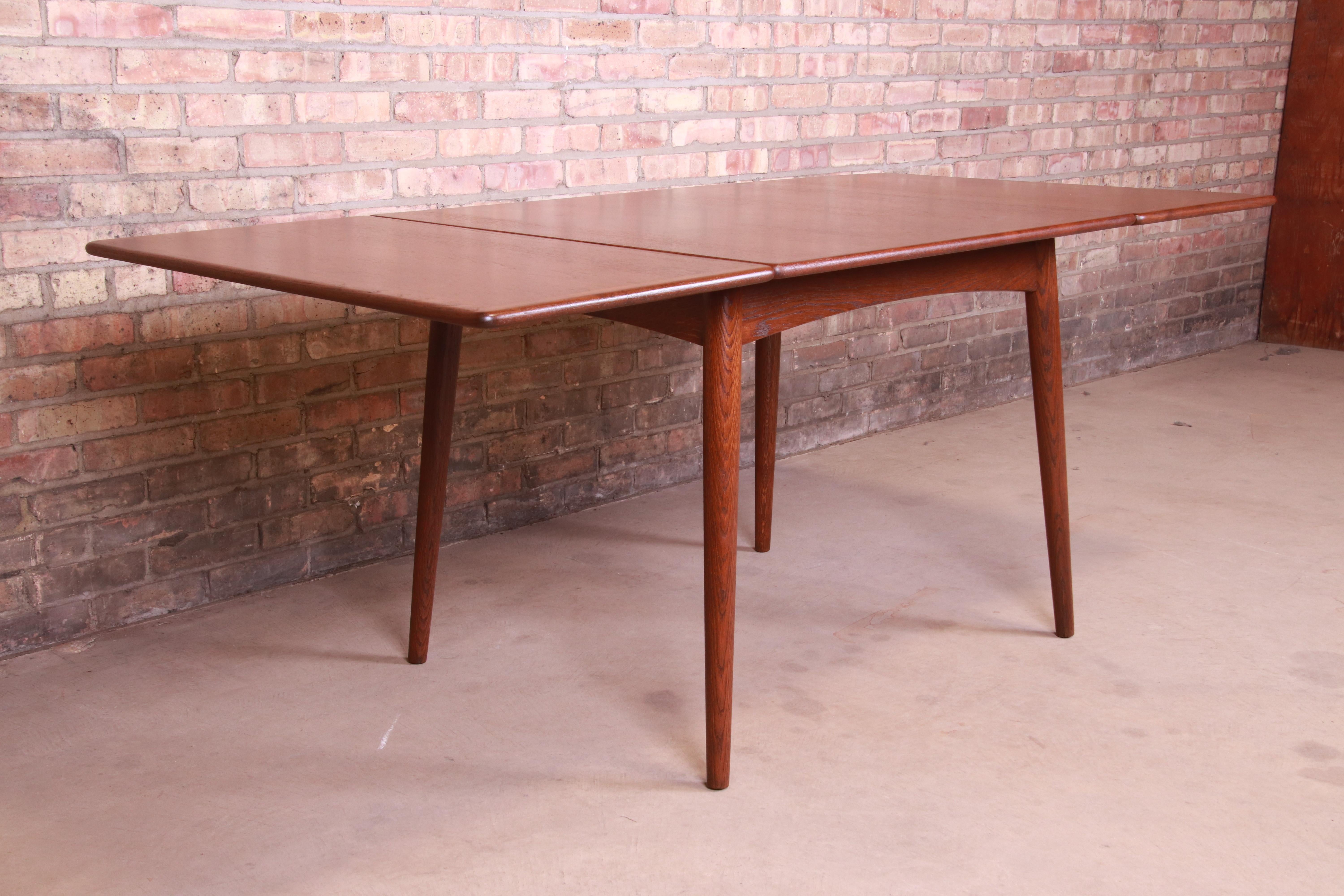 Mid-Century Modern Hans J. Wegner Danish Modern Teak Drop-Leaf Dining Table, Newly Refinished For Sale