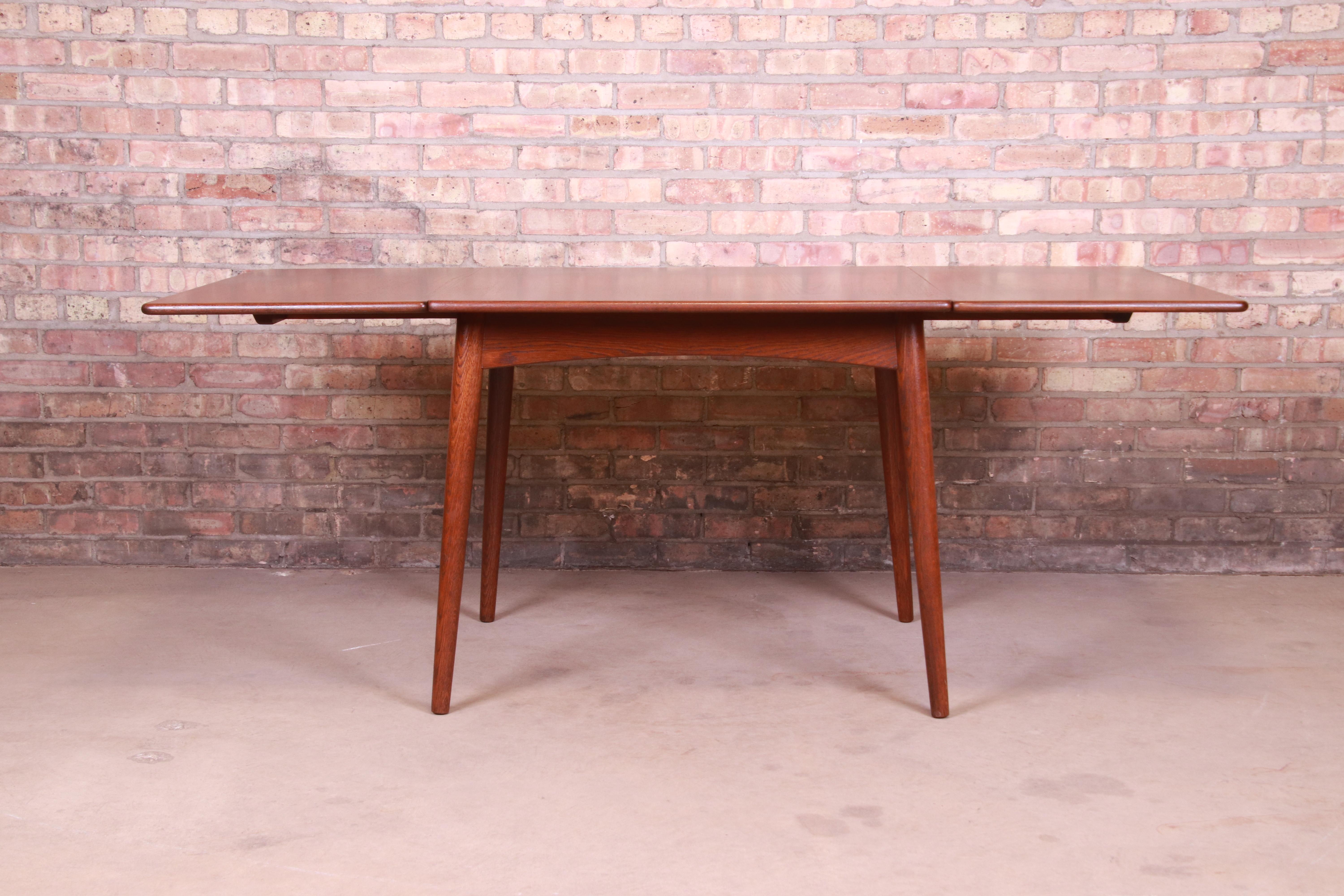 Mid-20th Century Hans J. Wegner Danish Modern Teak Drop-Leaf Dining Table, Newly Refinished For Sale