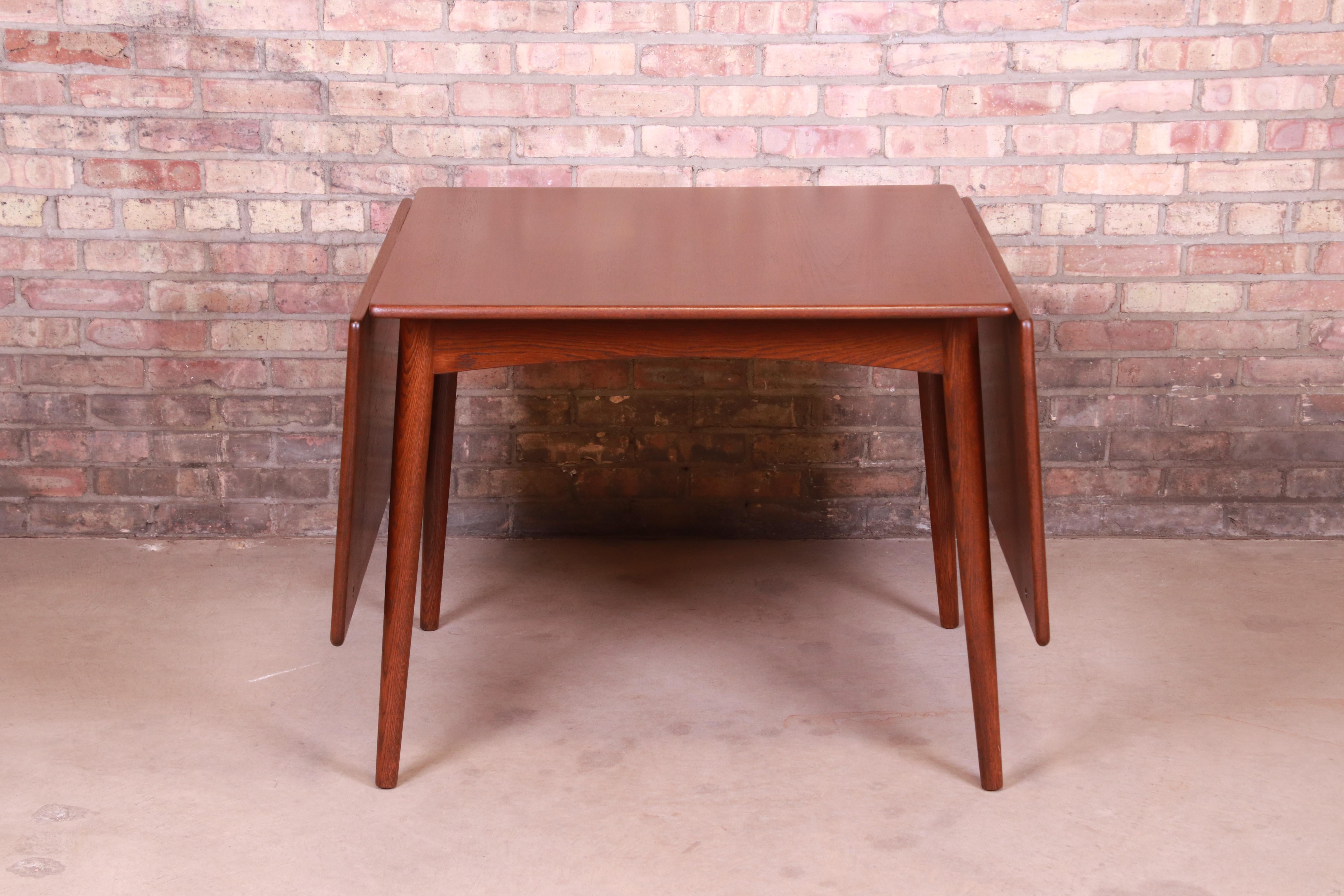 Hans J. Wegner Danish Modern Teak Drop-Leaf Dining Table, Newly Refinished For Sale 2