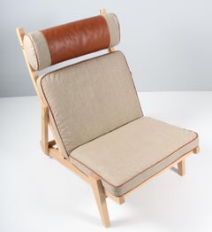 Hans J. Wegner Deck Chair / Lounge Chair in Beech, Canvas, Leather, 1960's