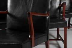 Hans J. Wegner Early Set of Six Arm Chairs in Mahogany and Leather, 1950s