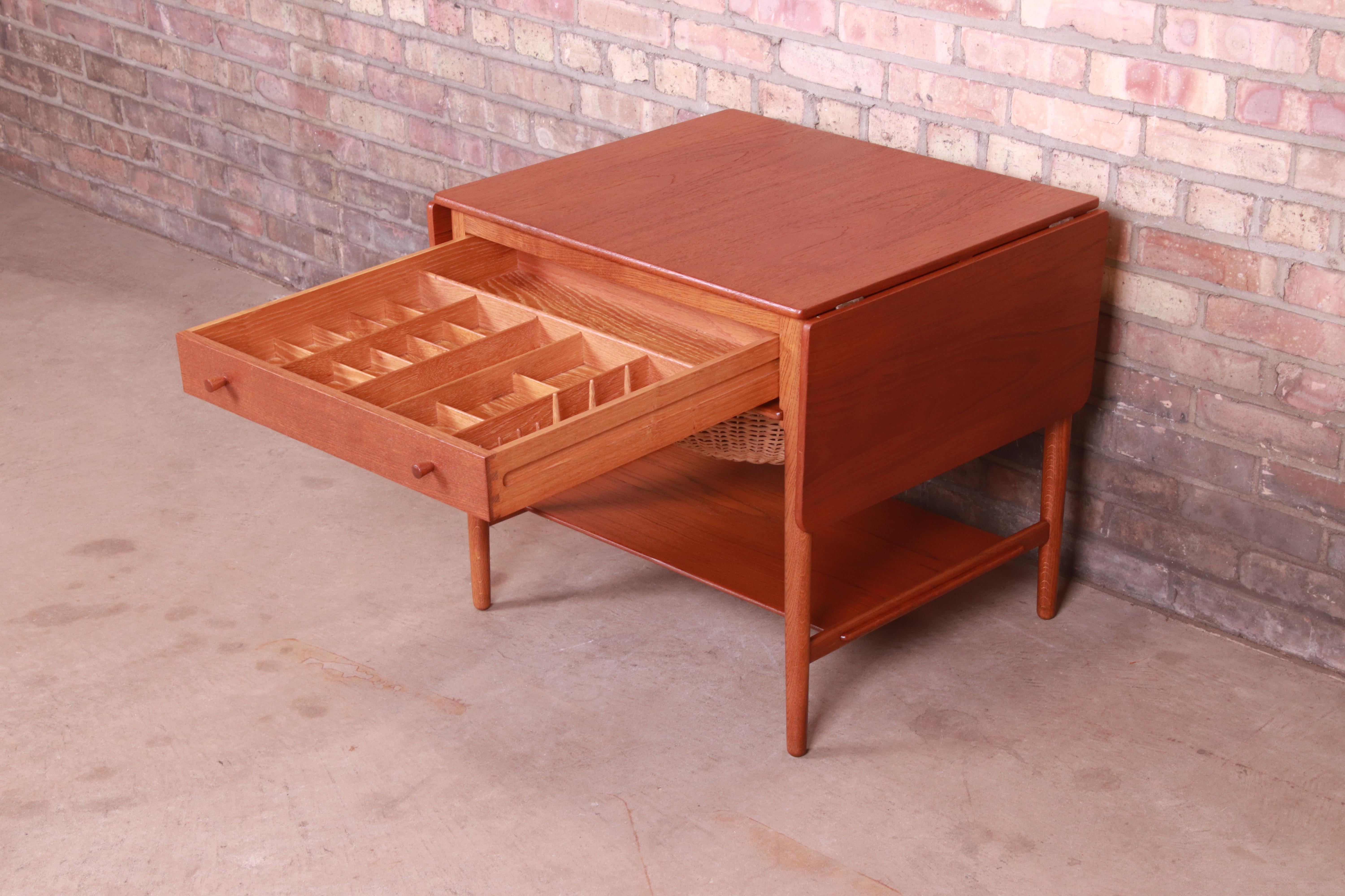 Hans J. Wegner for Andreas Tuck Teak and Oak Sewing Table, Newly Restored 3