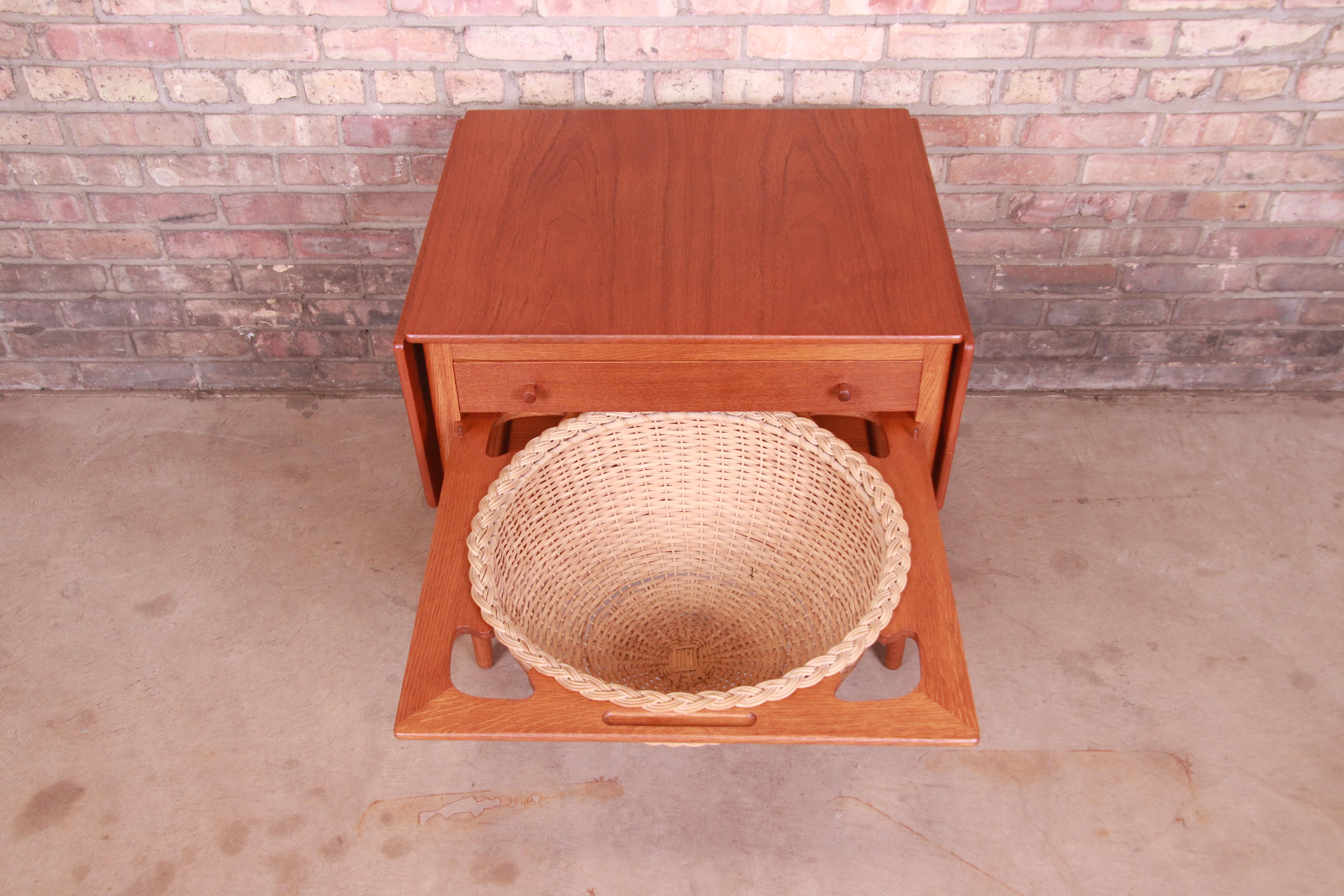 Hans J. Wegner for Andreas Tuck Teak and Oak Sewing Table, Newly Restored 6