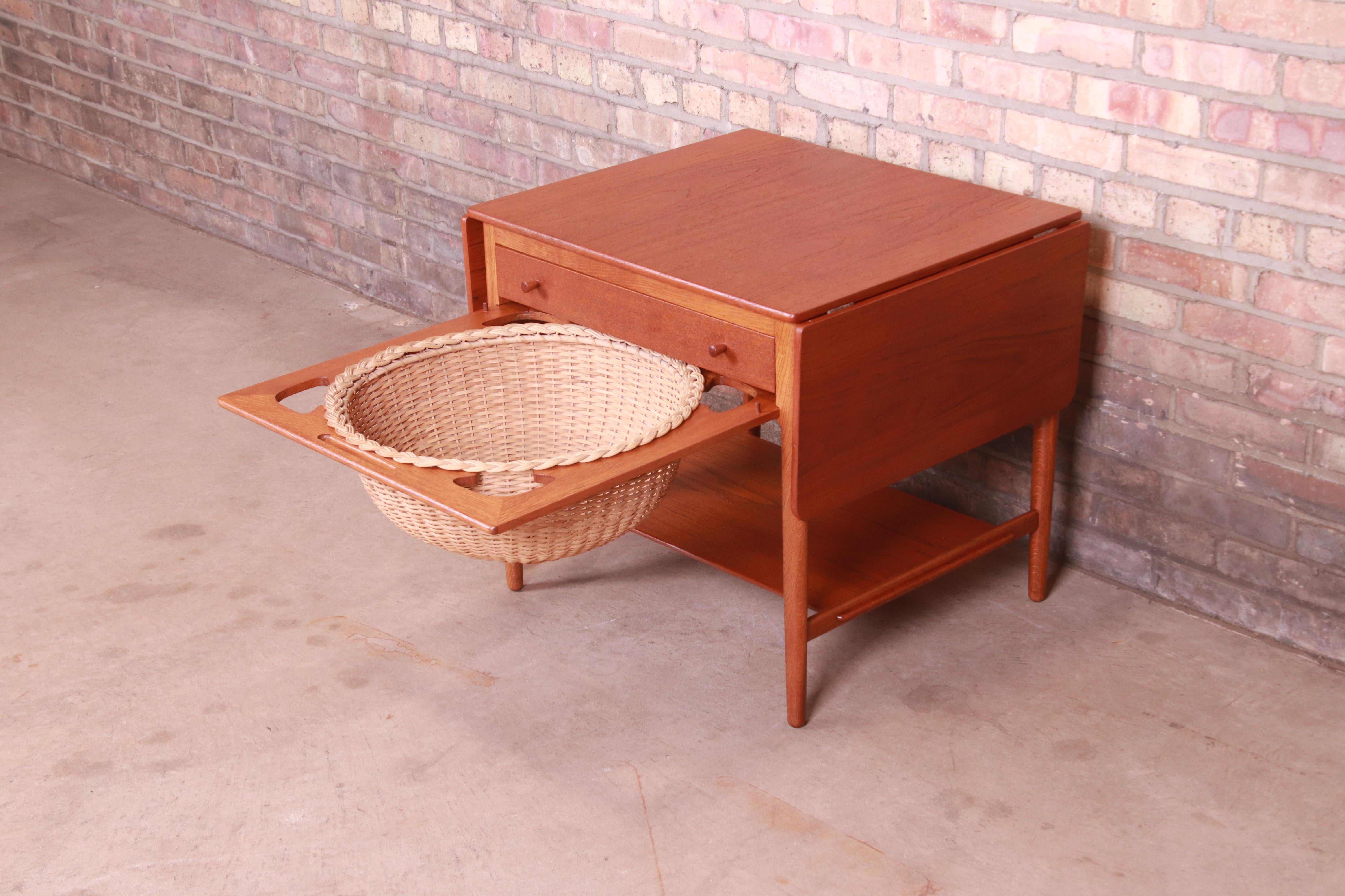 Hans J. Wegner for Andreas Tuck Teak and Oak Sewing Table, Newly Restored 7