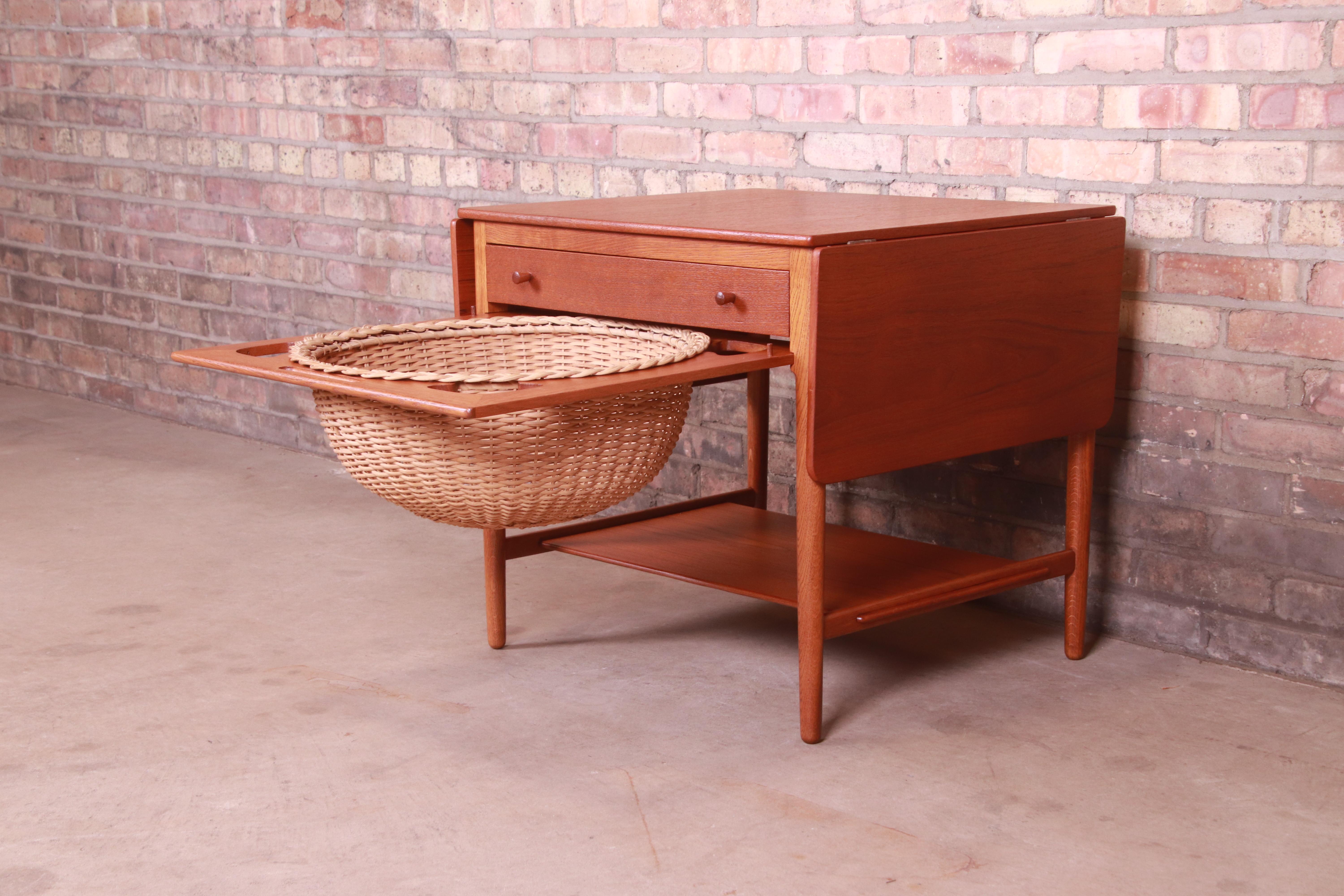 Hans J. Wegner for Andreas Tuck Teak and Oak Sewing Table, Newly Restored 8