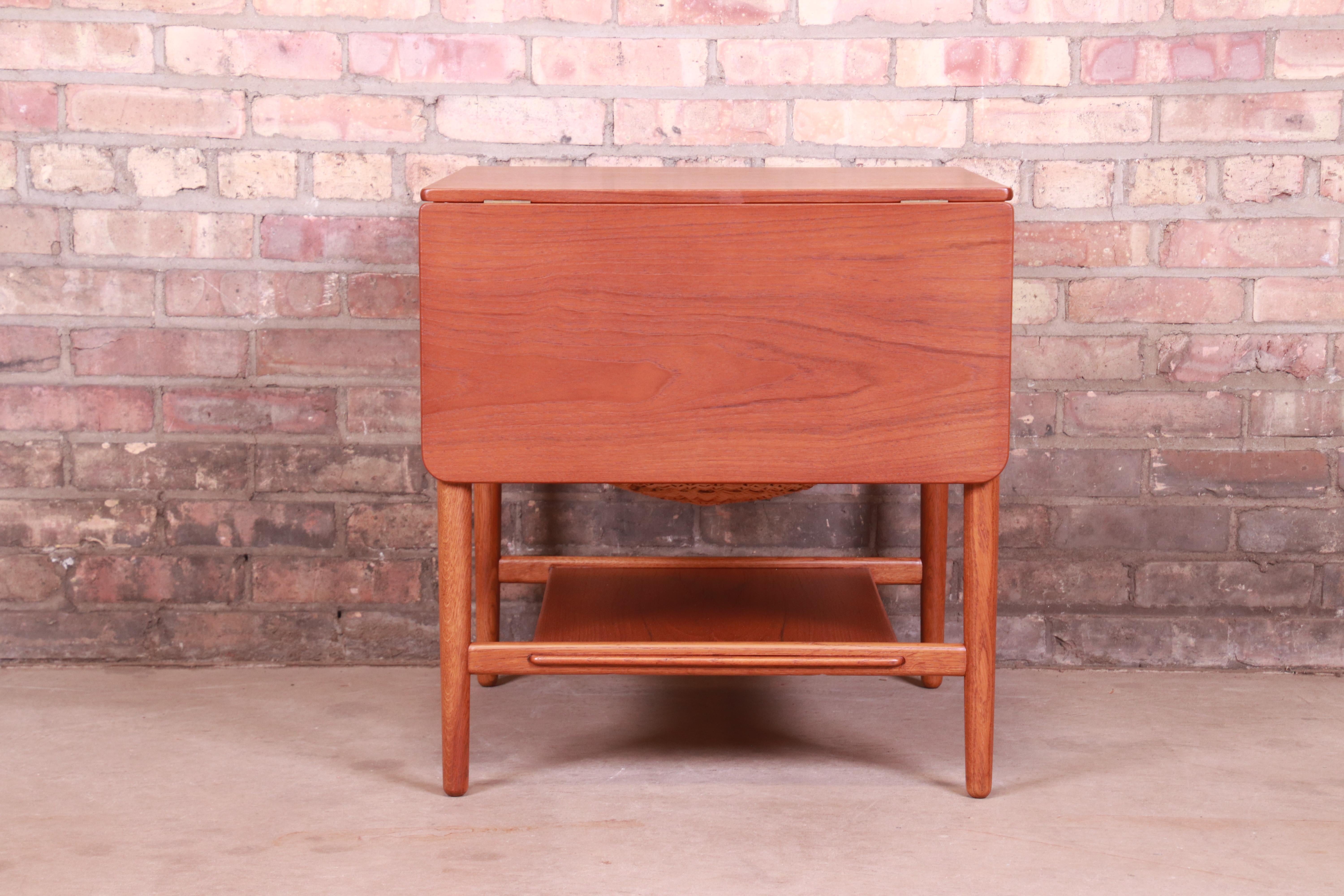 Hans J. Wegner for Andreas Tuck Teak and Oak Sewing Table, Newly Restored 9