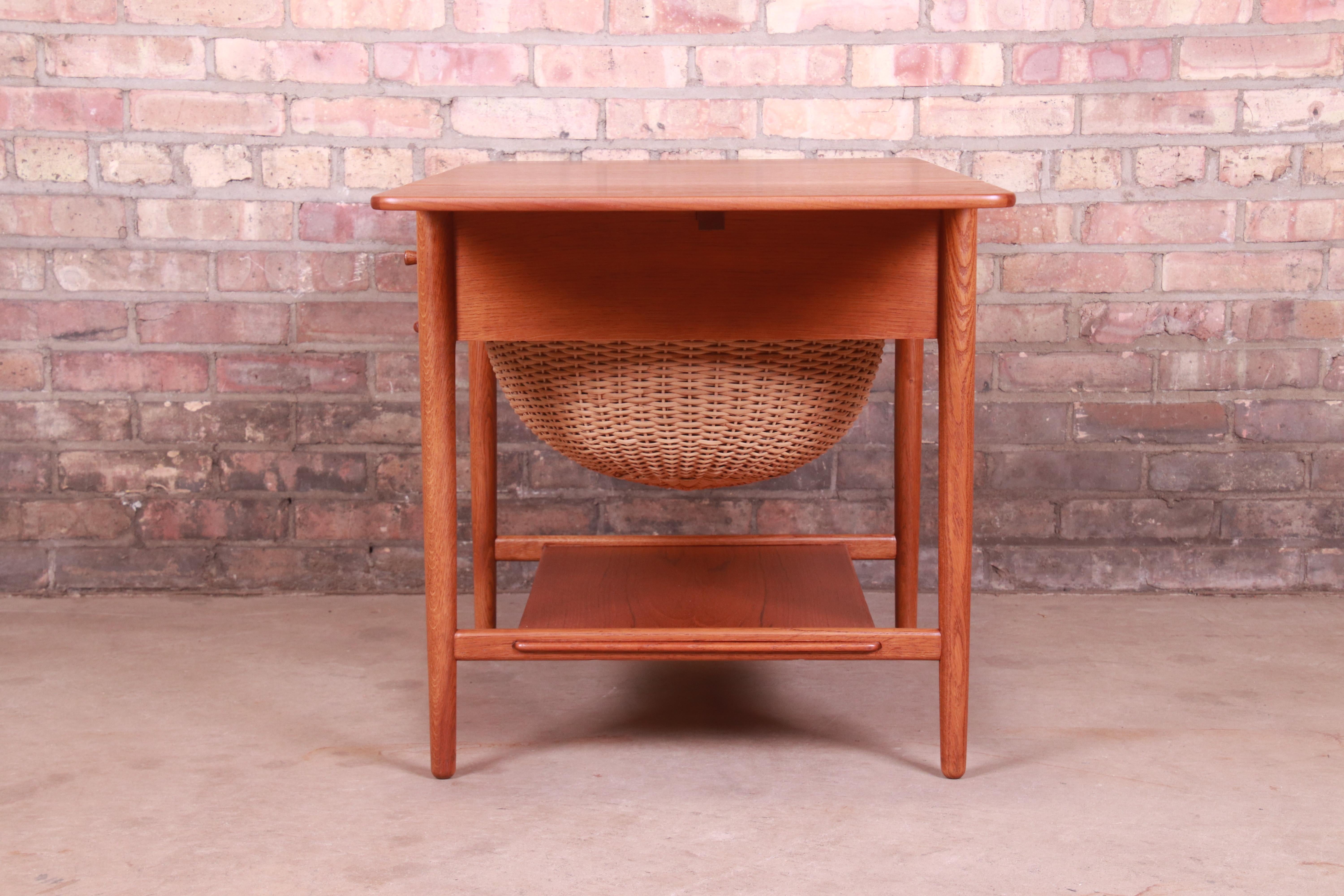 Hans J. Wegner for Andreas Tuck Teak and Oak Sewing Table, Newly Restored 10
