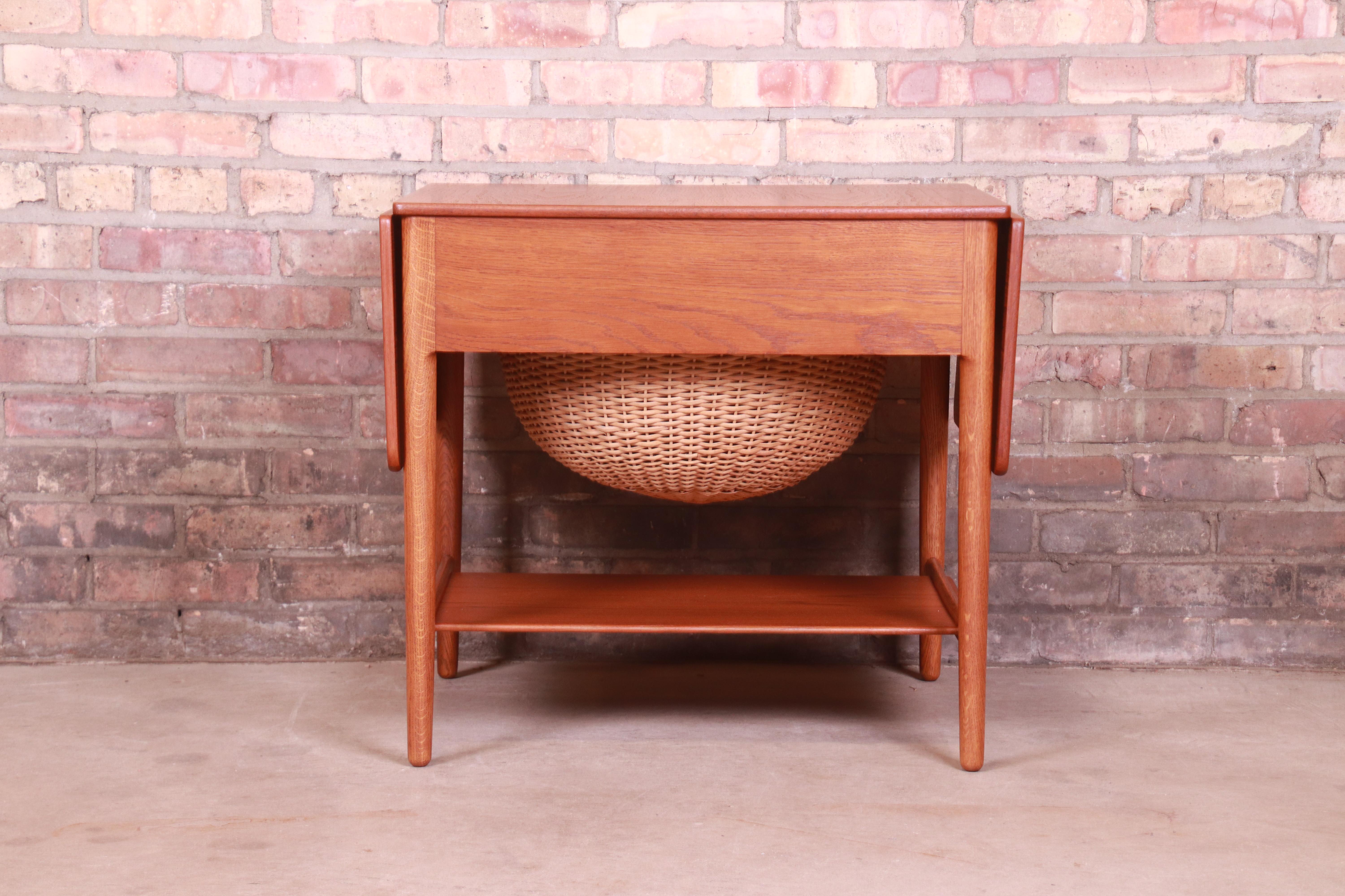 Hans J. Wegner for Andreas Tuck Teak and Oak Sewing Table, Newly Restored 11