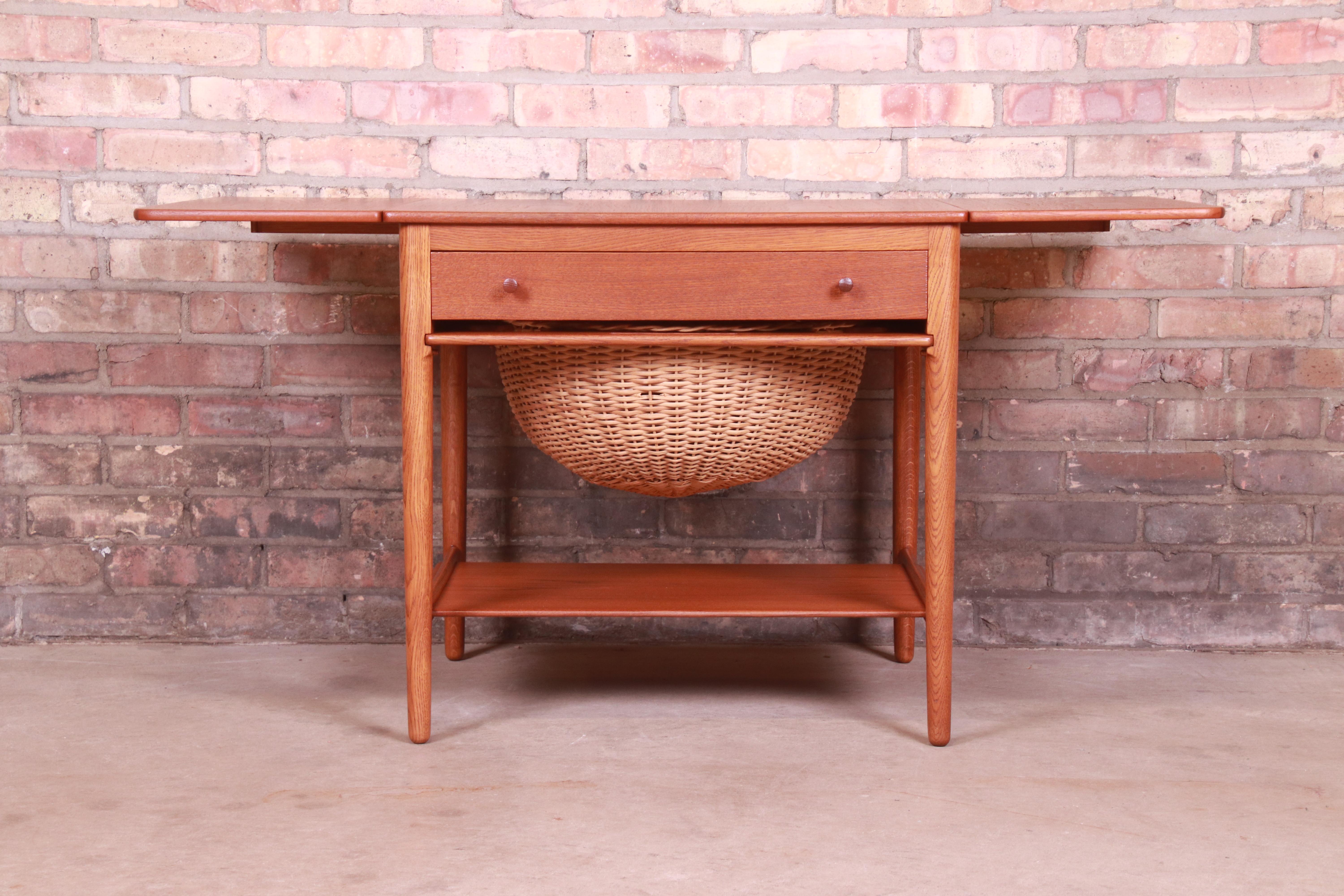 Scandinavian Modern Hans J. Wegner for Andreas Tuck Teak and Oak Sewing Table, Newly Restored