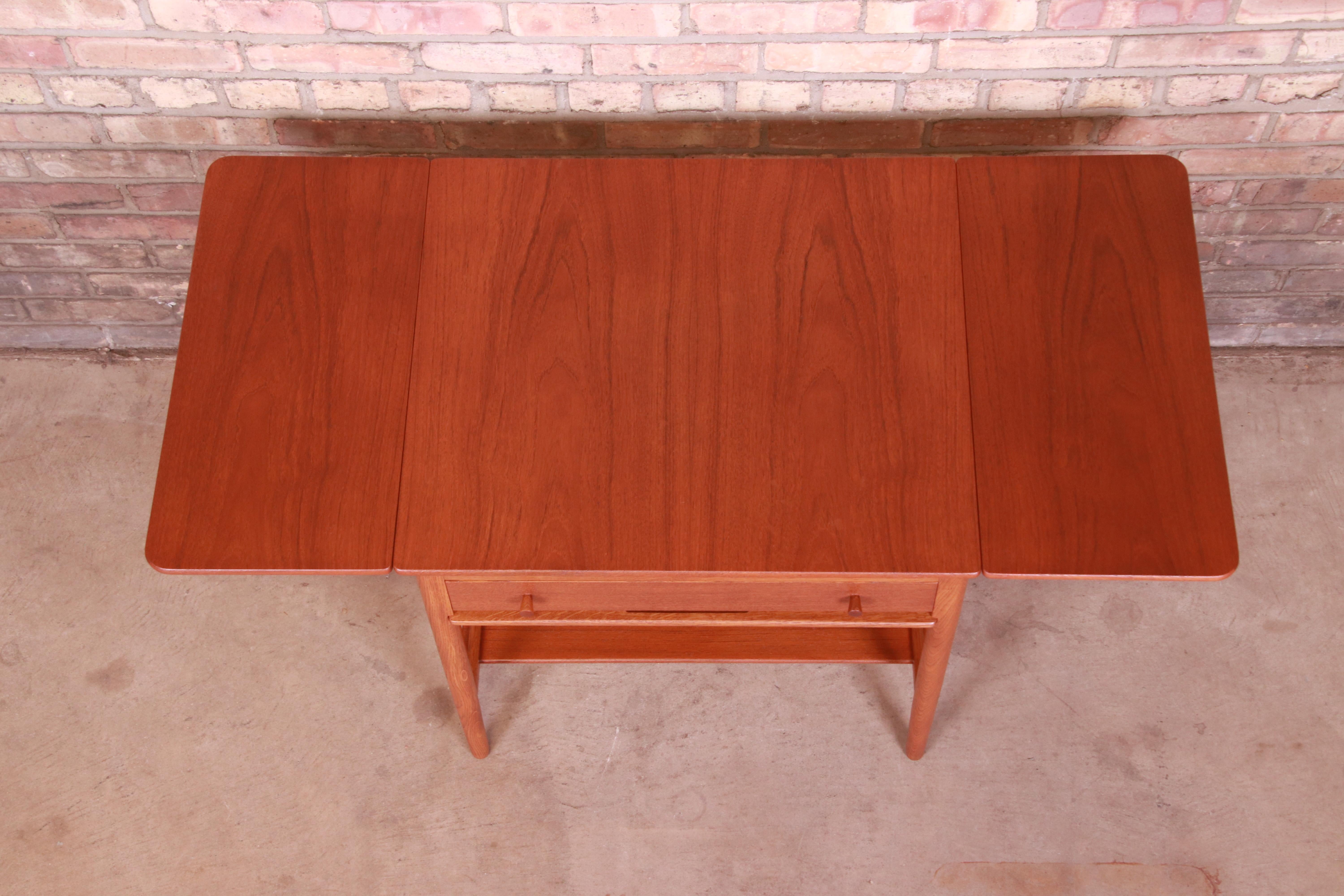 Danish Hans J. Wegner for Andreas Tuck Teak and Oak Sewing Table, Newly Restored