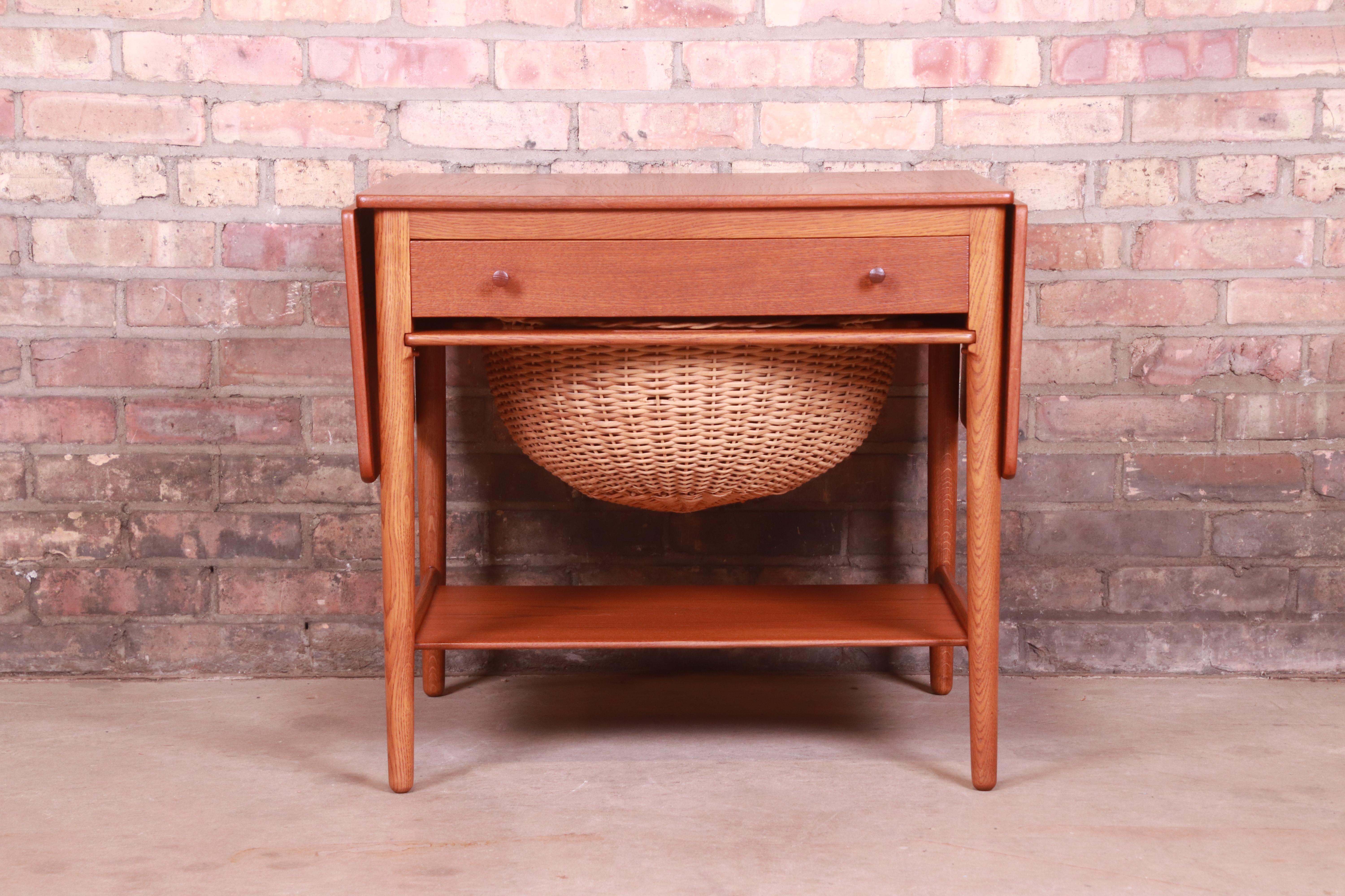 Mid-20th Century Hans J. Wegner for Andreas Tuck Teak and Oak Sewing Table, Newly Restored