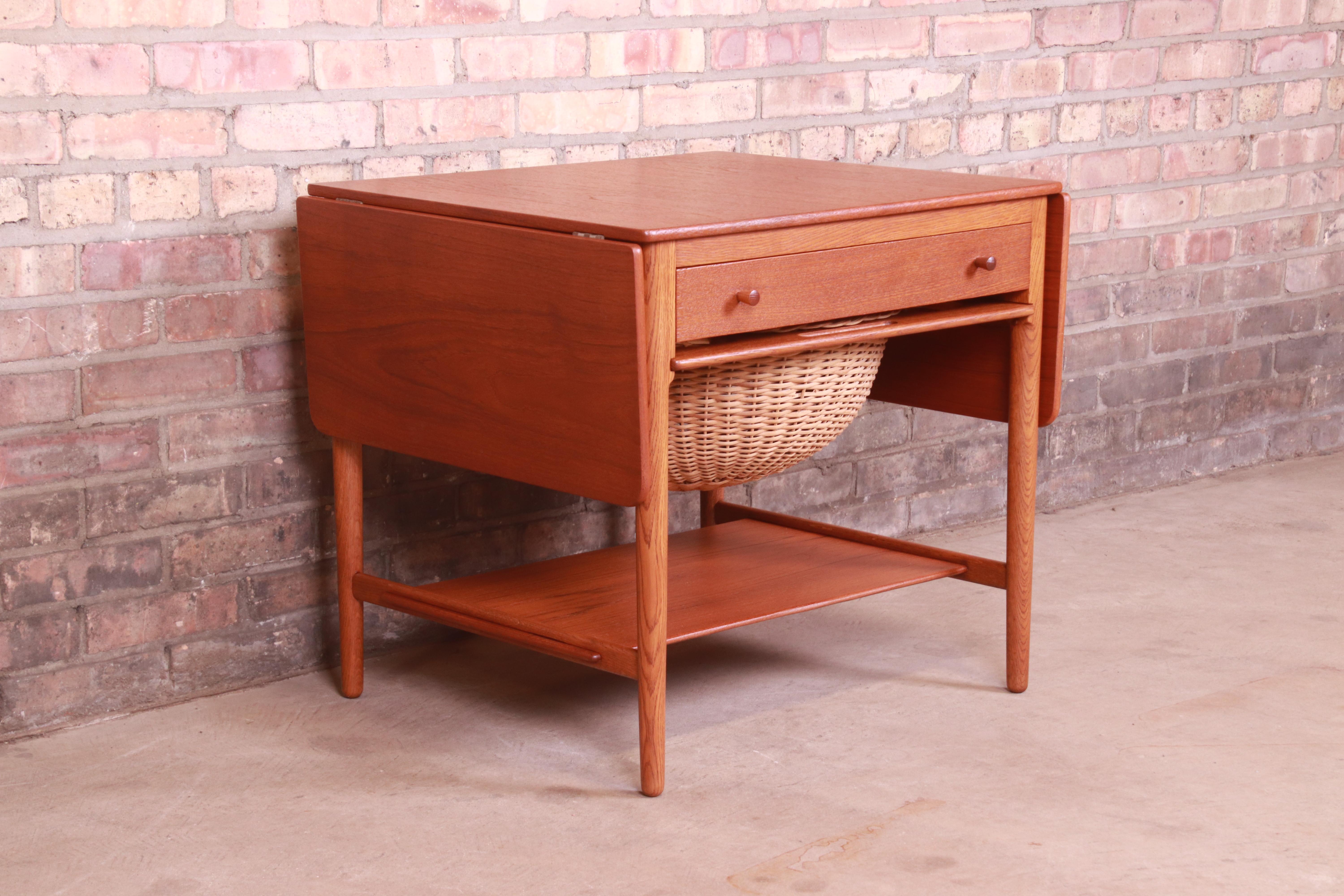 Hans J. Wegner for Andreas Tuck Teak and Oak Sewing Table, Newly Restored 1