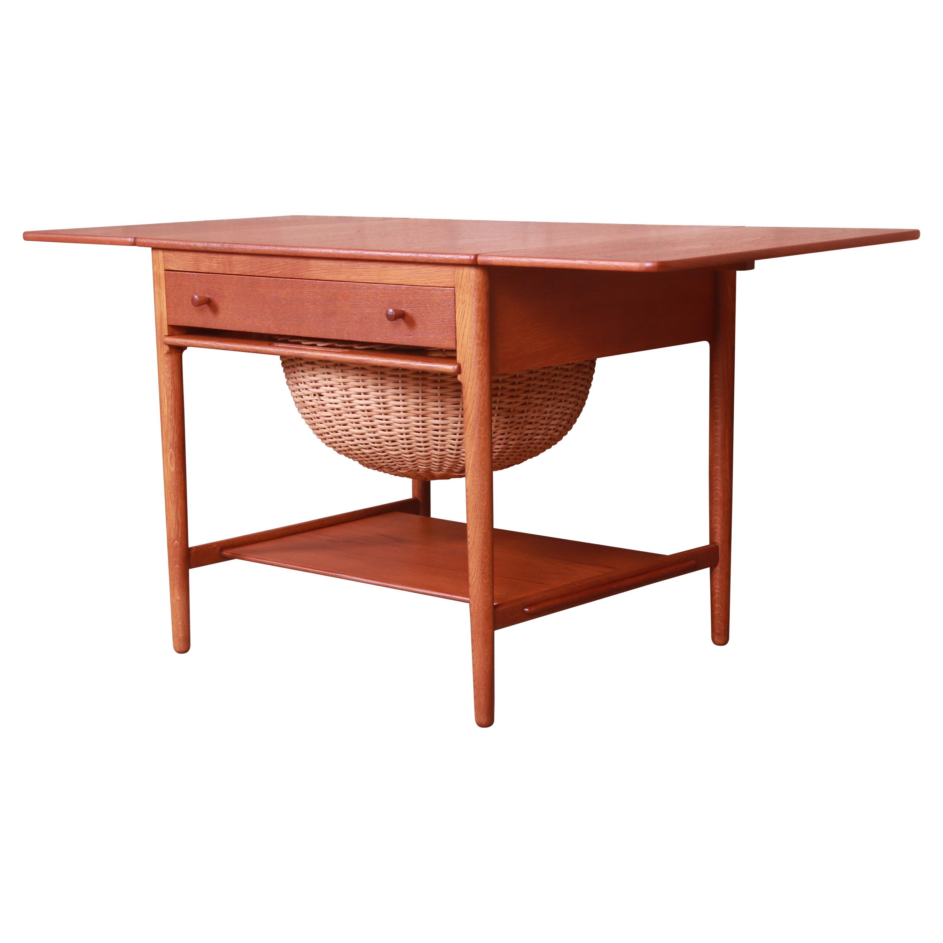 Hans J. Wegner for Andreas Tuck Teak and Oak Sewing Table, Newly Restored