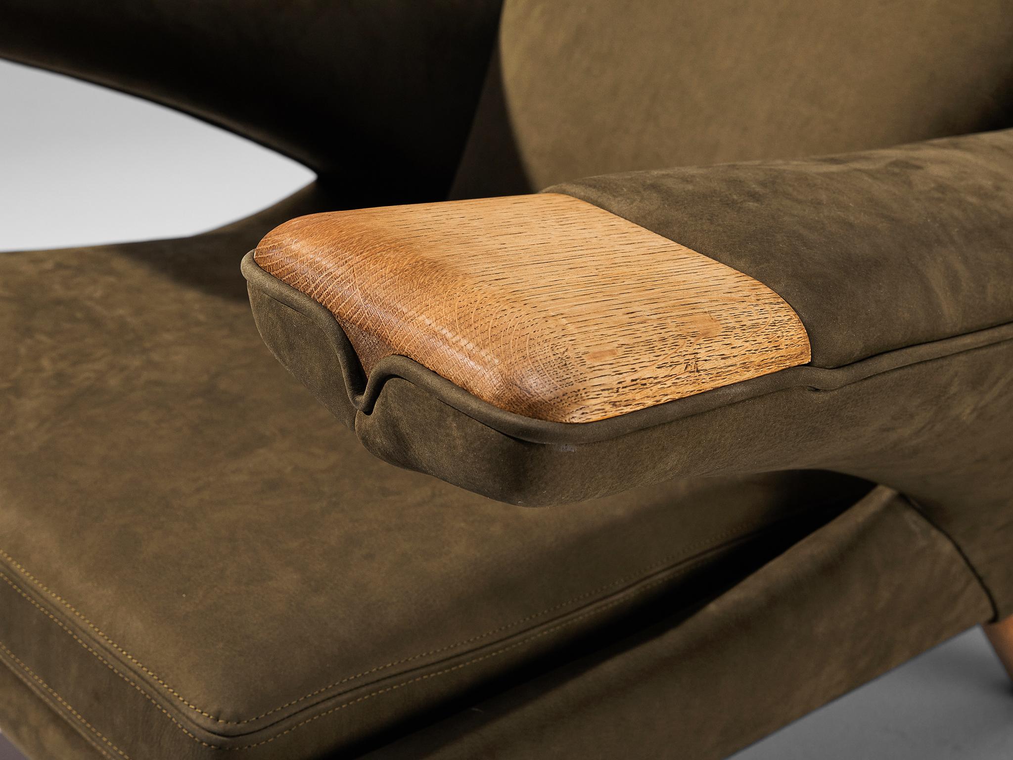 Scandinavian Modern Hans J. Wegner for A.P. Stolen ‘New Papa Bear’ Easy Chair in Nubuck Leather For Sale
