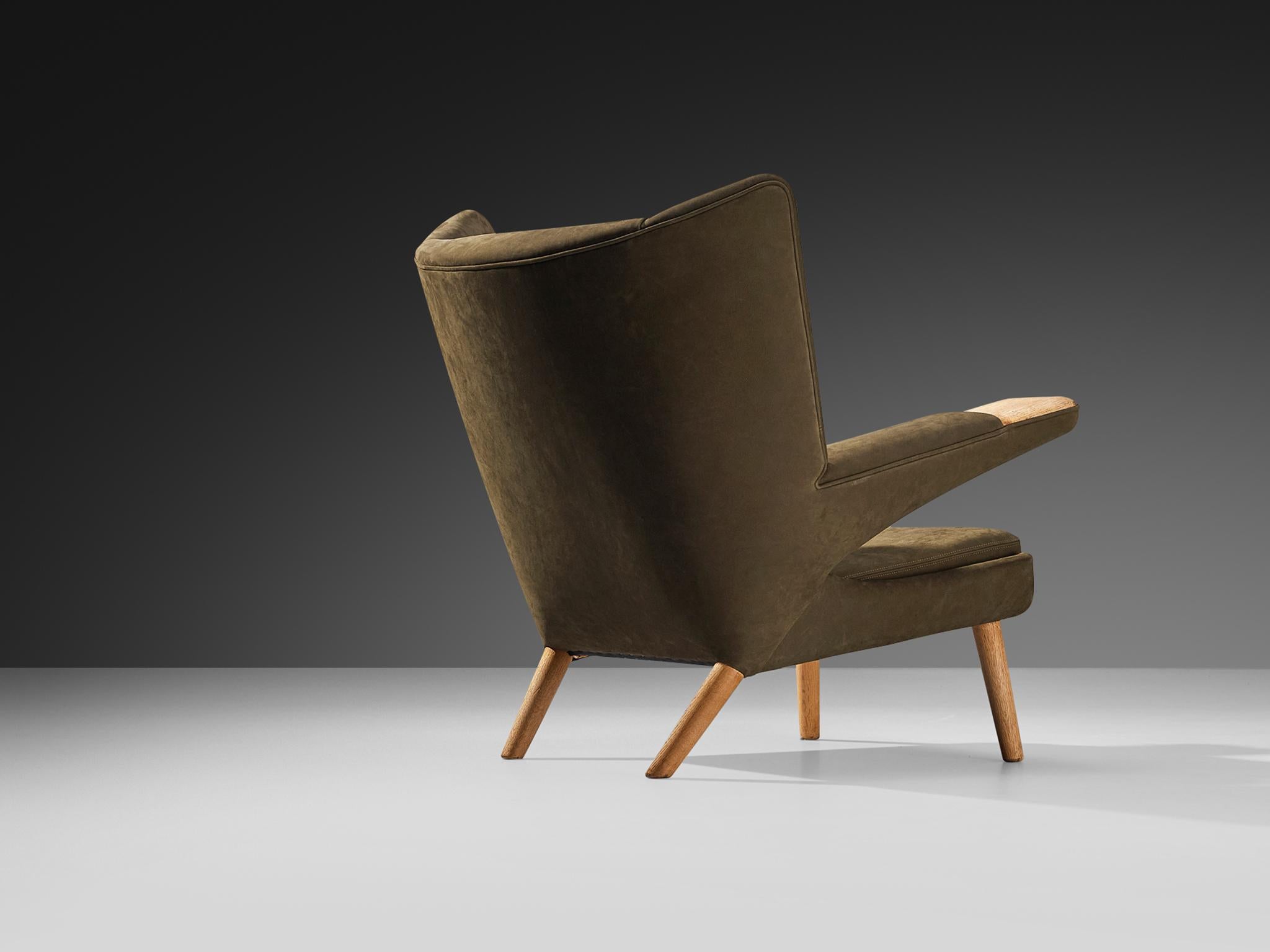 Danish Hans J. Wegner for A.P. Stolen ‘New Papa Bear’ Easy Chair in Nubuck Leather For Sale