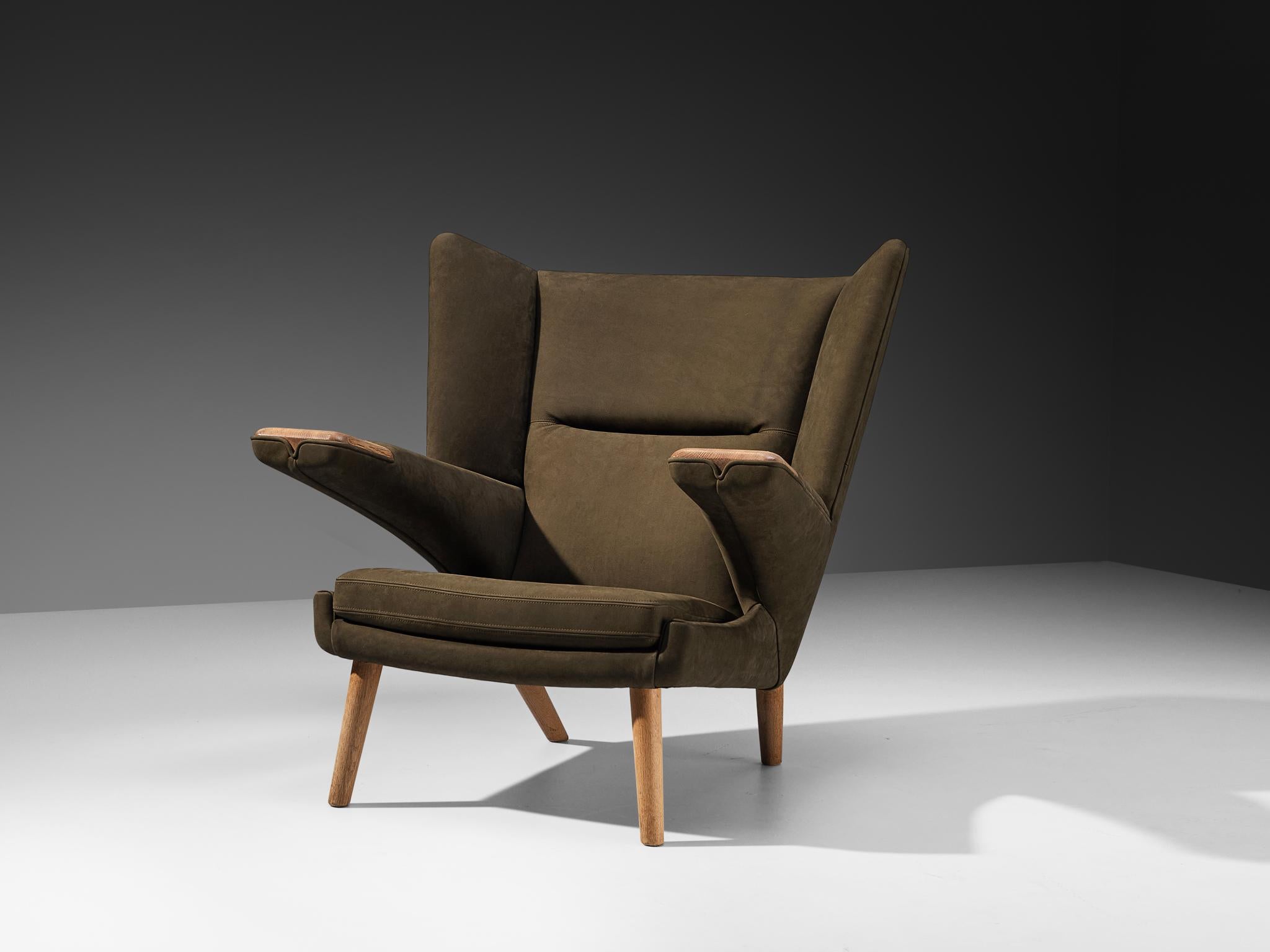 Mid-20th Century Hans J. Wegner for A.P. Stolen ‘New Papa Bear’ Easy Chair in Nubuck Leather For Sale