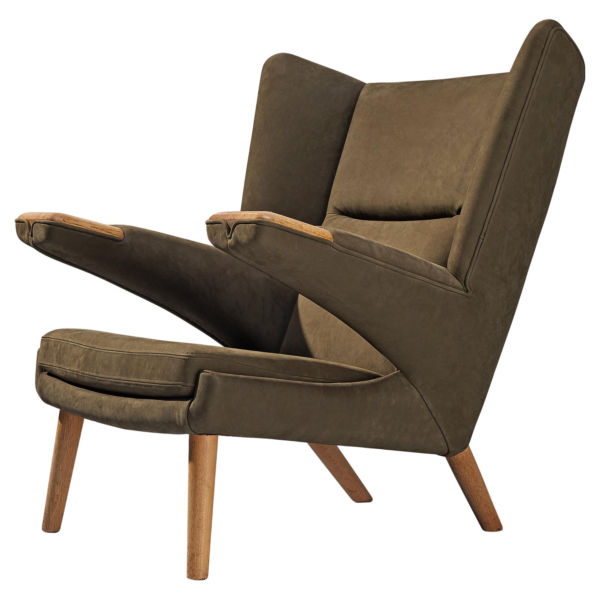 Hans J. Wegner for A.P. Stolen ‘New Papa Bear’ Easy Chair in Nubuck Leather For Sale