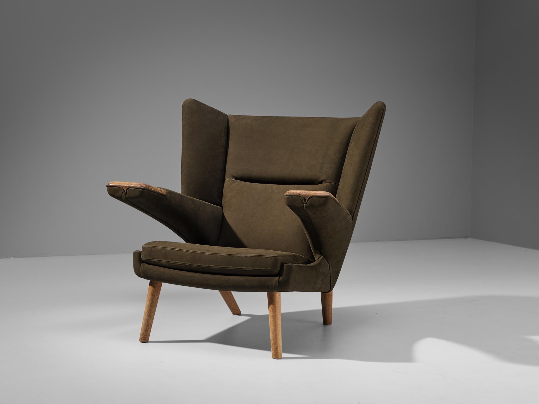 Danish Hans J. Wegner for A.P. Stolen ‘New Papa Bear’ Easy Chair in Oak and Leather