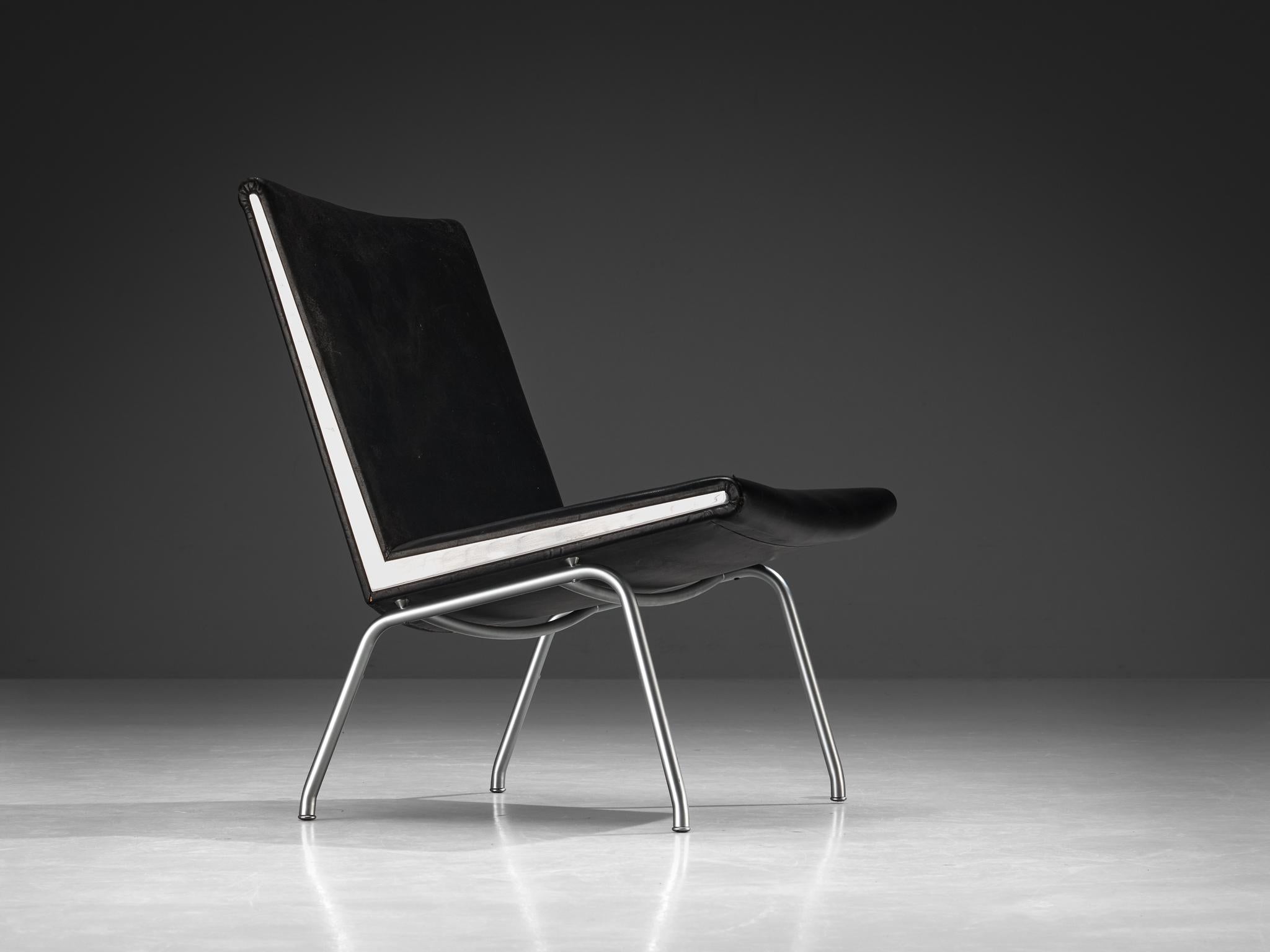 Hans J. Wegner for A.P. Stolen Pair of 'Airport' Chairs in Leather & Steel  For Sale 1