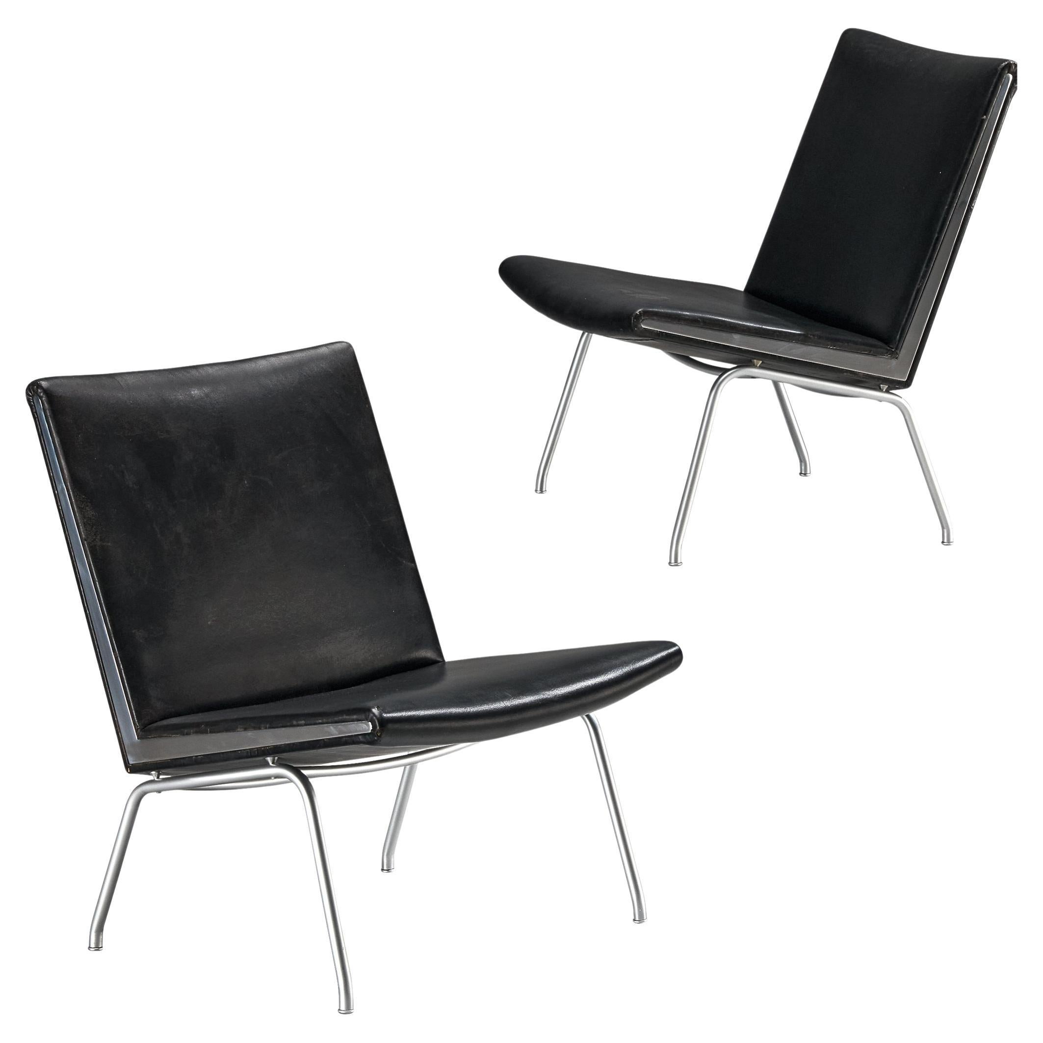 Hans J. Wegner for A.P. Stolen Pair of 'Airport' Chairs in Leather & Steel  For Sale