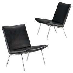 Vintage Hans J. Wegner for A.P. Stolen Pair of 'Airport' Chairs in Leather & Steel 