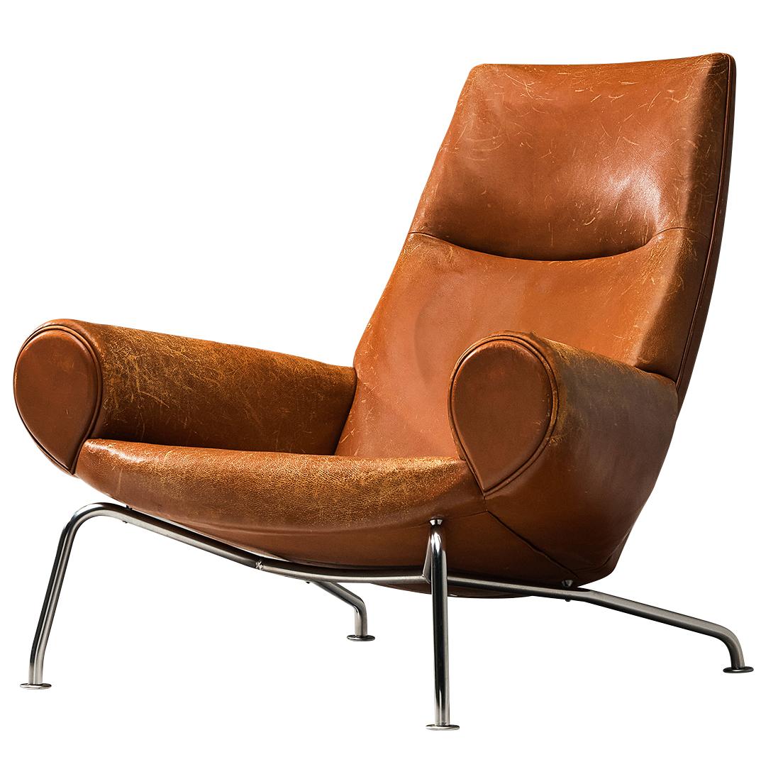 Hans J. Wegner for AP Stolen "Queen" OX Lounge Chair in Cognac Leather For  Sale at 1stDibs