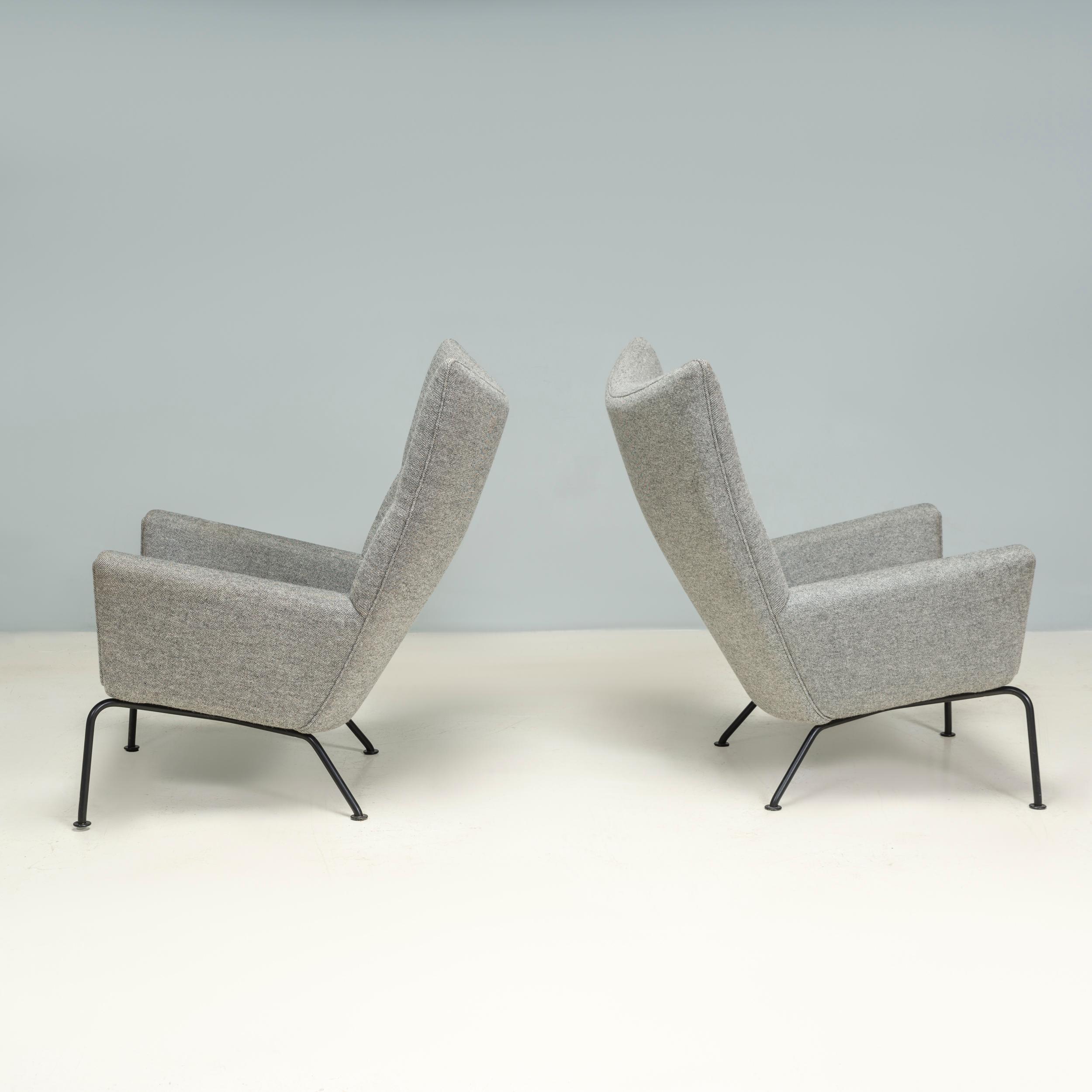 Danish Hans J. Wegner for Carl Hansen Grey Fabric  CH445 Wing Chair, Set of 2