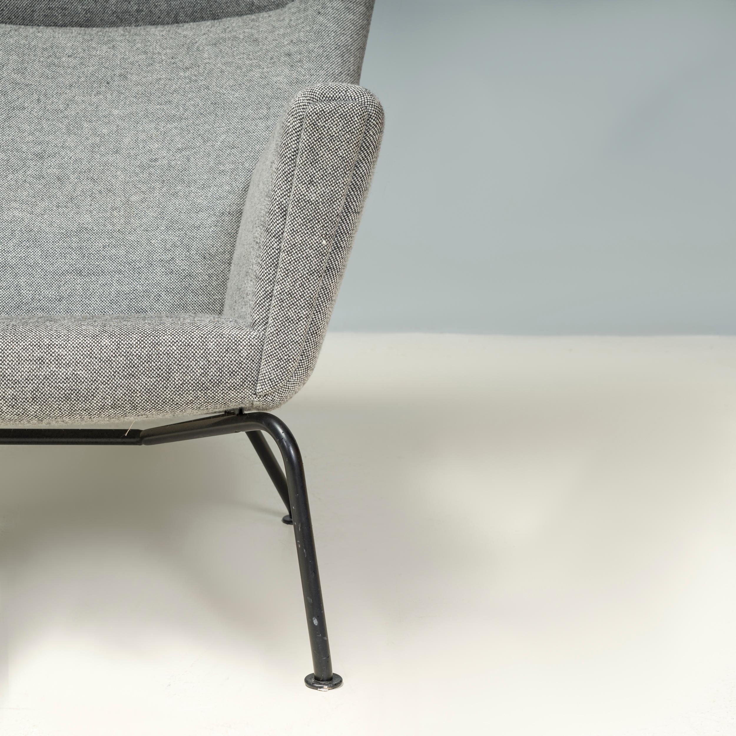 Hans J. Wegner for Carl Hansen Grey Fabric CH445 Wing Chair, Set of 2